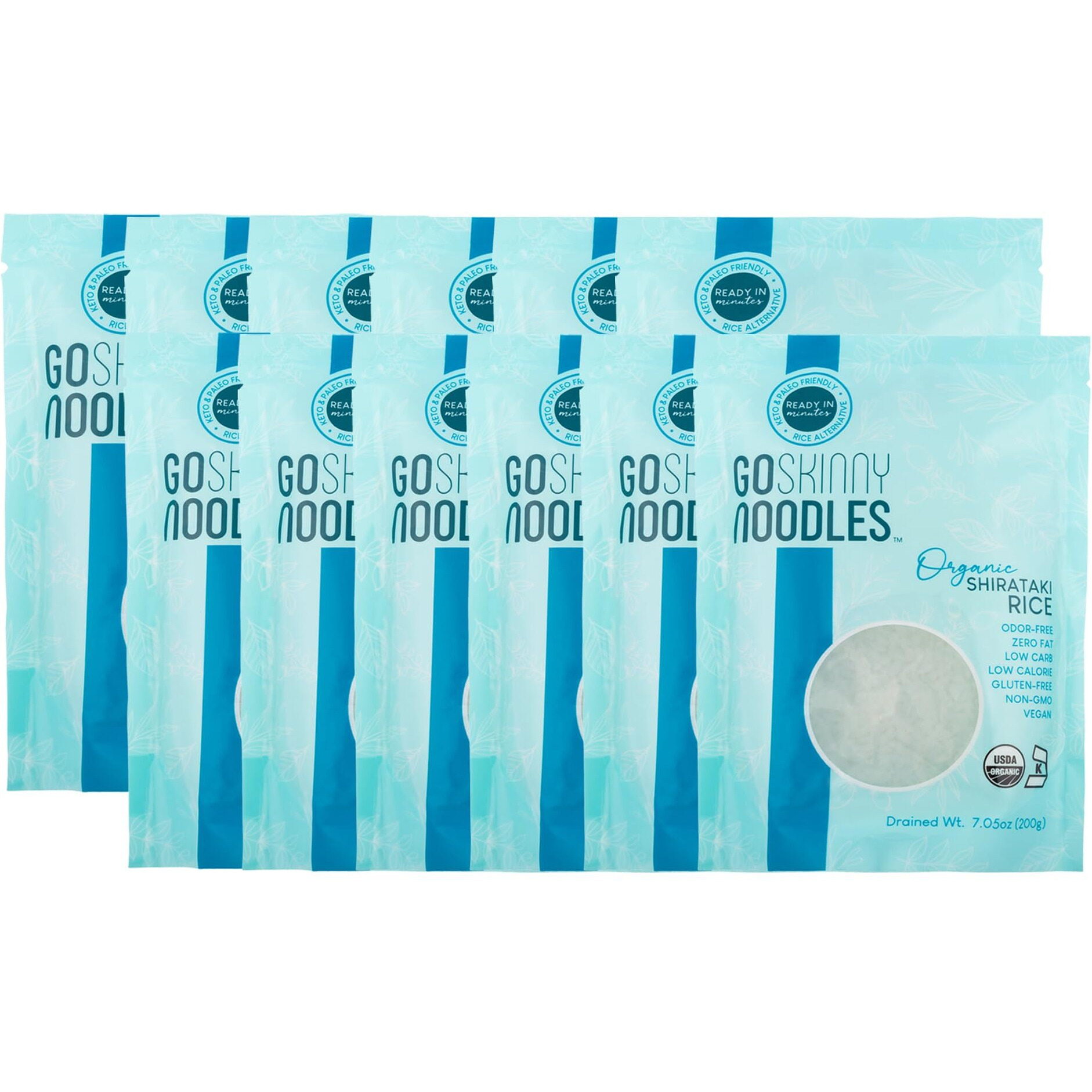 Goskinny Noodles Rice (12), Organic, Odorless Shirataki & Konjac, Low Carb, Low Calorie, Gluten Free, Vegan, Kosher, Keto, Paleo-Friendly, Ready In Minutes