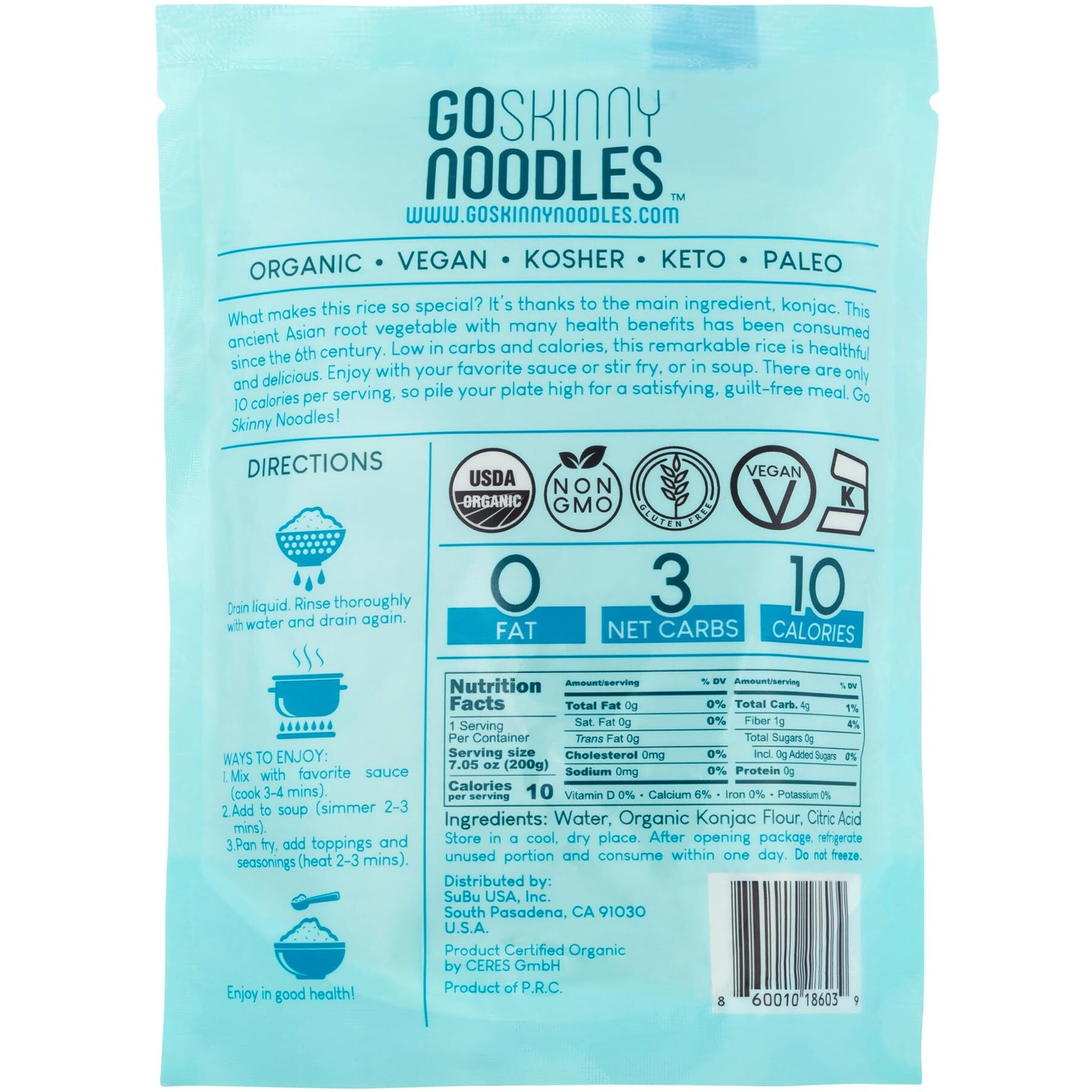 Goskinny Noodles Rice (12), Organic, Odorless Shirataki & Konjac, Low Carb, Low Calorie, Gluten Free, Vegan, Kosher, Keto, Paleo-Friendly, Ready In Minutes