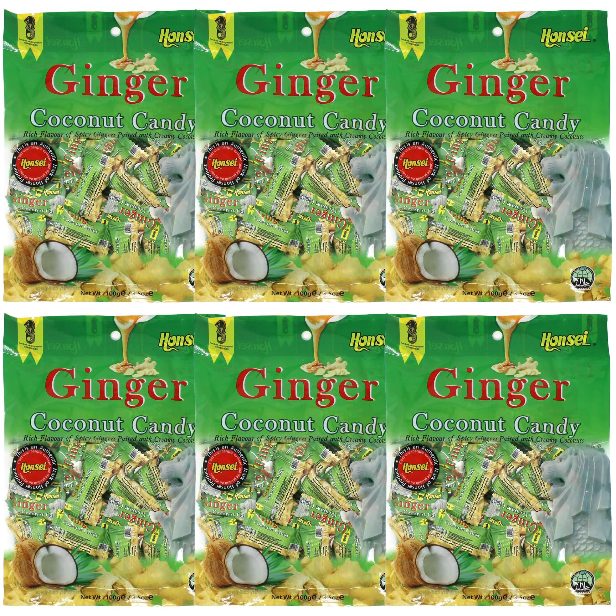 Honsei Ginger Coconut Candy 100G/3.5Oz Hard Candy Rich Flavor Of Spicy Gingers Paired With Creamy Coconuts (6)