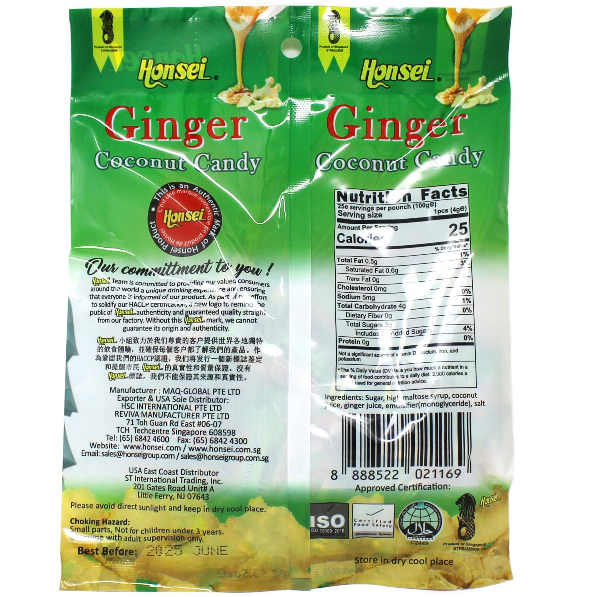 Honsei Ginger Coconut Candy 100G/3.5Oz Hard Candy Rich Flavor Of Spicy Gingers Paired With Creamy Coconuts (6)