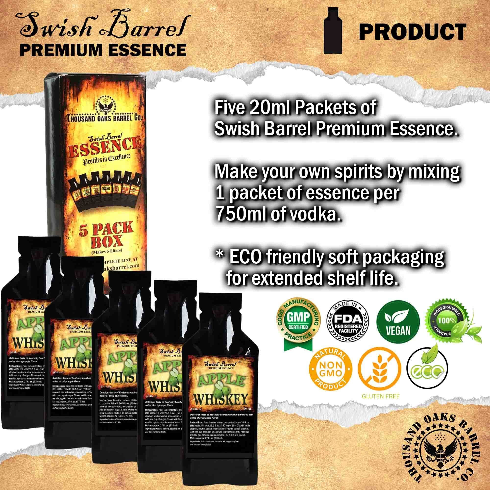 Apple Whiskey Essence | Bootleg Kit Refills | Thousand Oaks Barrel Co. | Gourmet Flavors For Whisky Sour Cocktails | Old Fashioned Mixers And Cooking | 5 X 20Ml .65Oz Packets