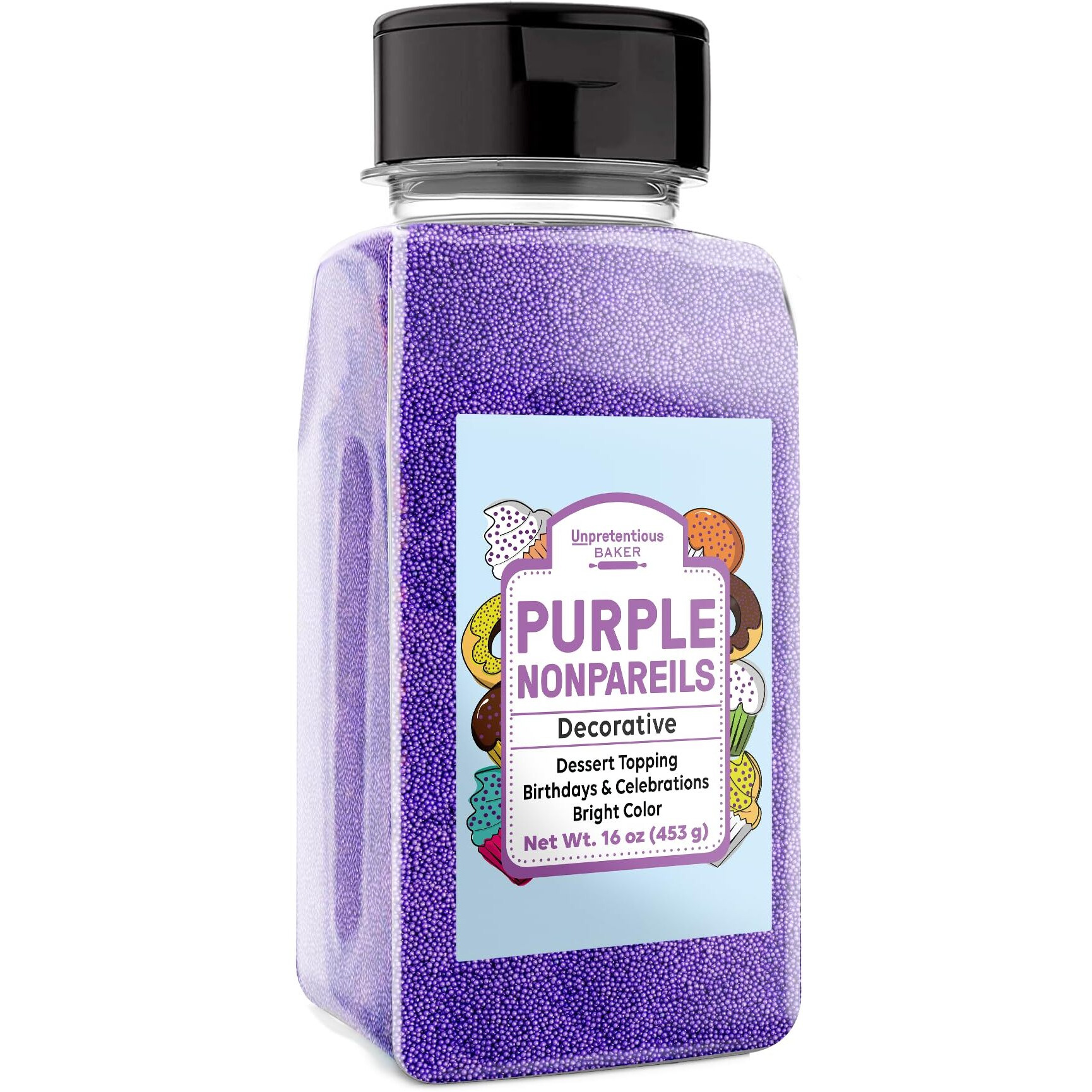 Unpretentious Purple Nonpareils, 1 Lb, Dessert Topping, Bright Purple Color, Round Sprinkles