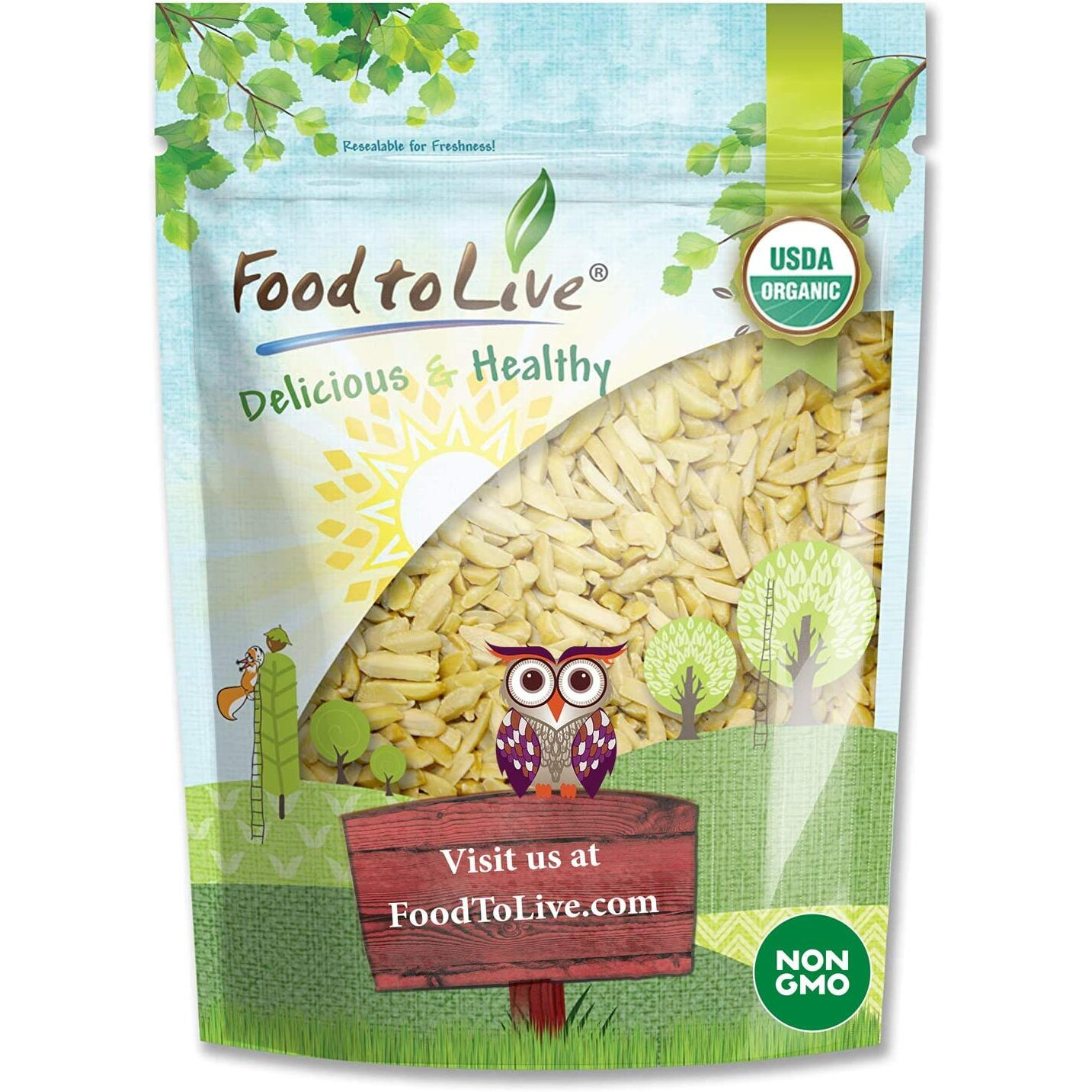 Food To Live Organic Blanched Slivered Almonds, 12 Ounces - Non-Gmo, Raw, Unpasteurized, Unsalted, Vegan, Keto, Paleo, Kosher, Bulk, Protein, Dietary Fiber, For Cooking, Baking, Salads And Cereals