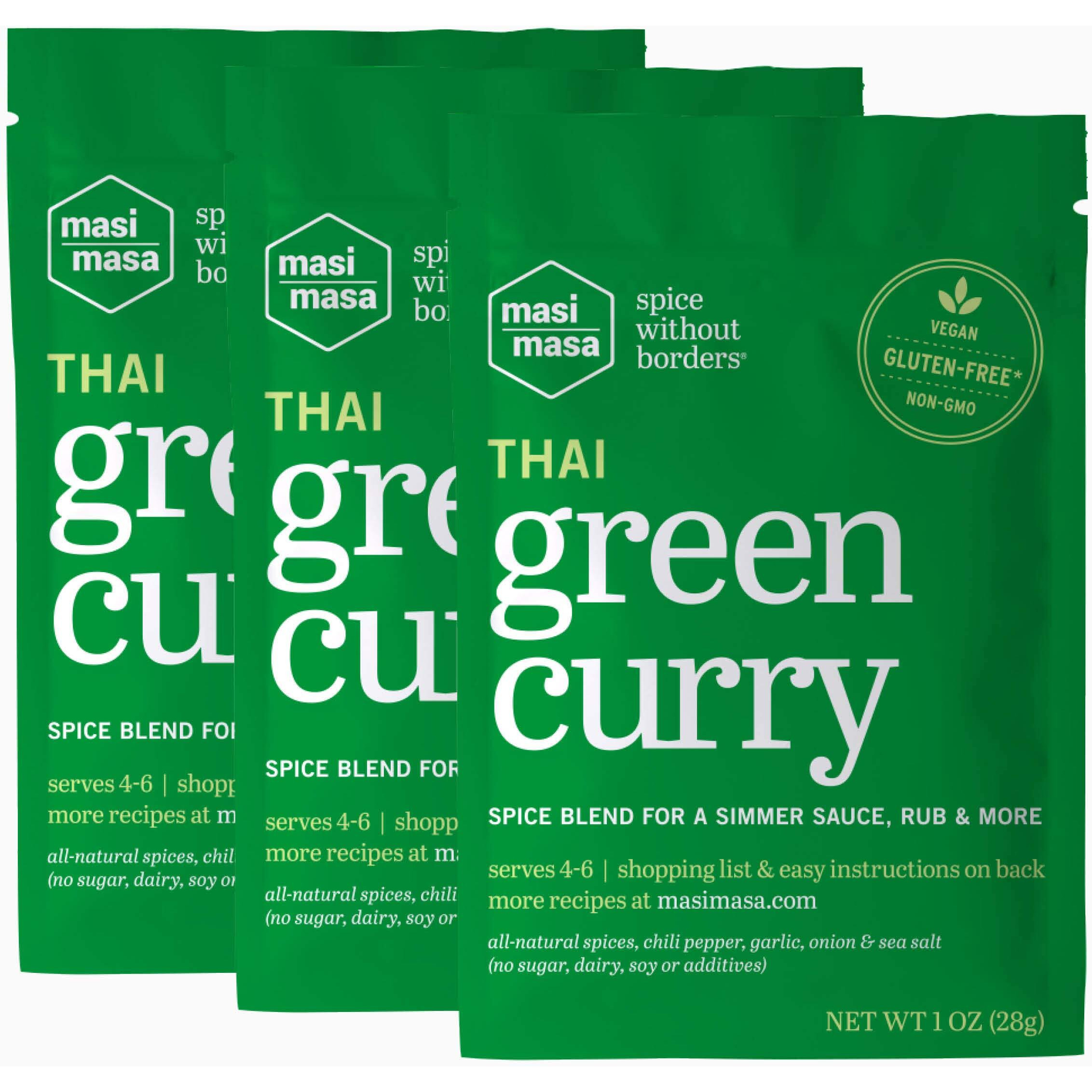 Masi Masa Thai Green Curry Spice Blend(3 Pack), Curry Seasoning For Simmer Sauce, Marinade Or Rub, 12 Spice Blend Mix, No Gluten, Soy, Dairy Or Gmos, Great For Chicken, Vegetables, Seafood & More