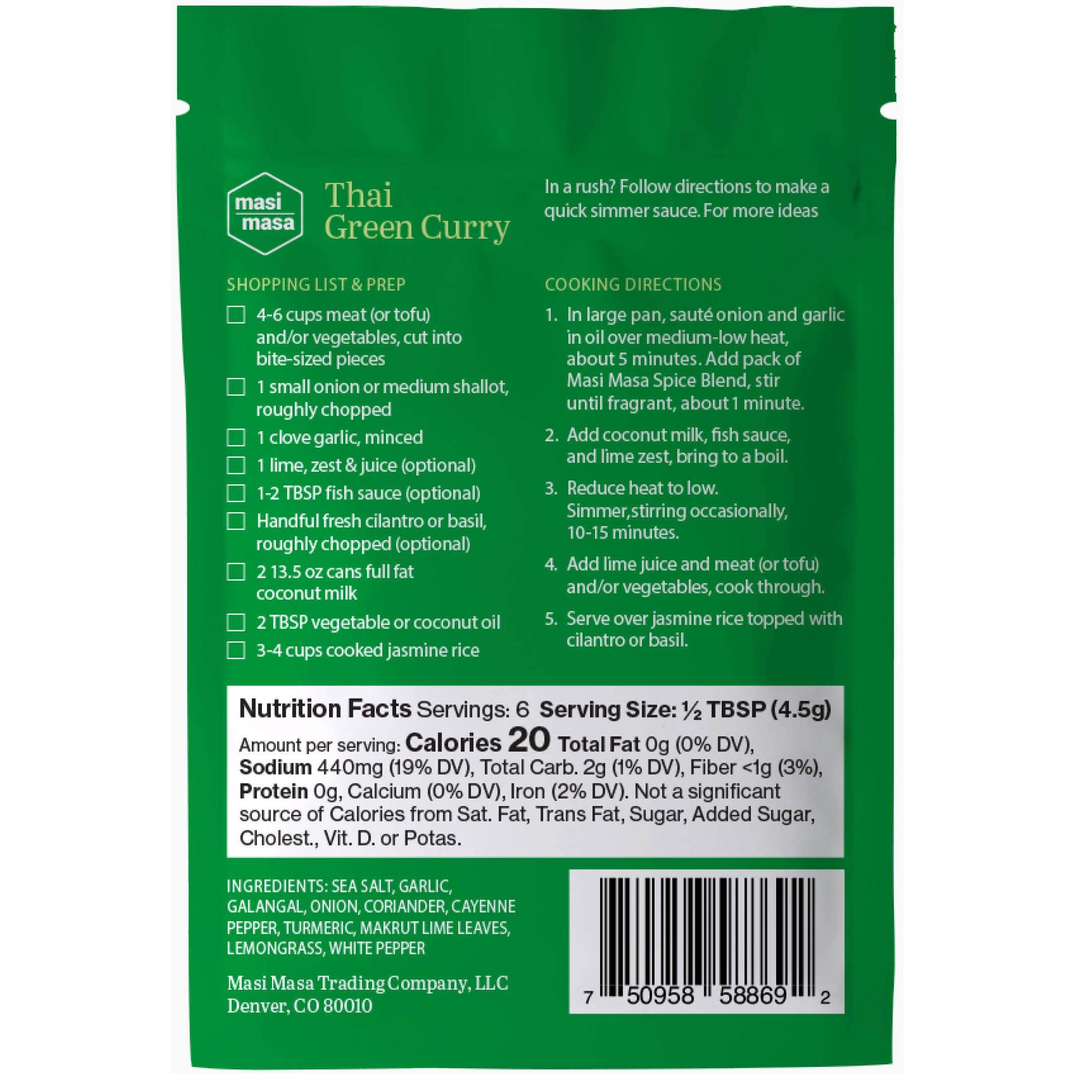 Masi Masa Thai Green Curry Spice Blend(3 Pack), Curry Seasoning For Simmer Sauce, Marinade Or Rub, 12 Spice Blend Mix, No Gluten, Soy, Dairy Or Gmos, Great For Chicken, Vegetables, Seafood & More