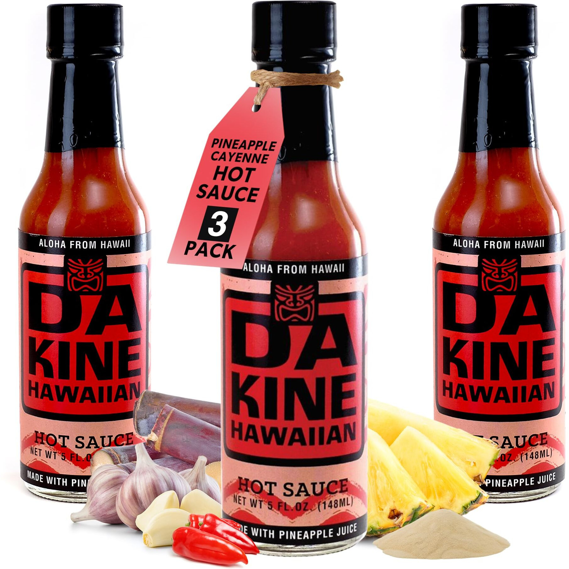 Da Kine Hawaiian Gourmet Pineapple Hot Sauce - Vegan & Gluten-Free, Crafted In Small Batches, Sweet With A Spicy Kick, Ideal For Dipping, Dressings & Meat Tenderizer - 5 Fl. Oz. (Hot Sauce 1-Pack)