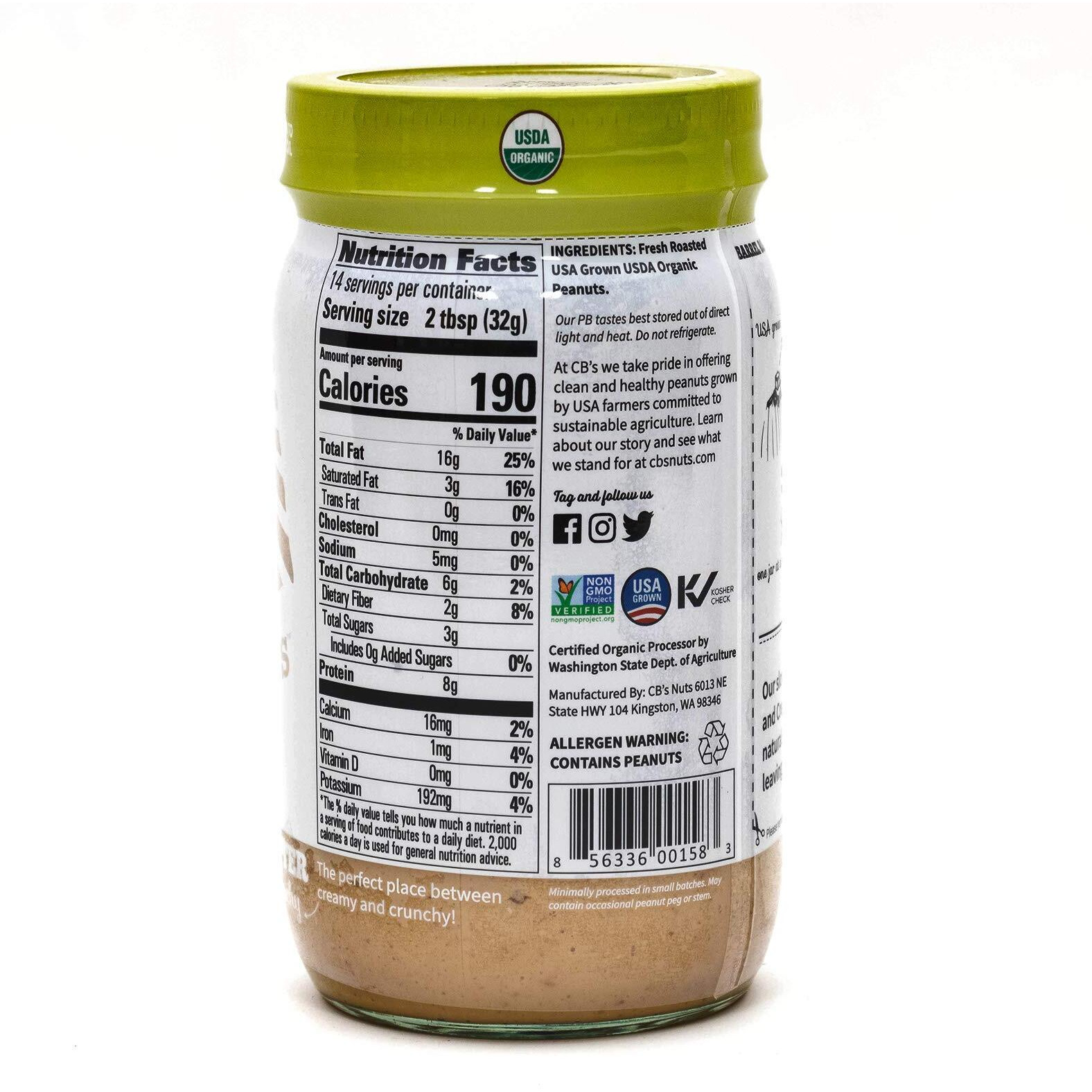 Cb's Nuts Usa Grown Organic Creamunchy 1 Ingredient Peanut Butter (1 Pack)