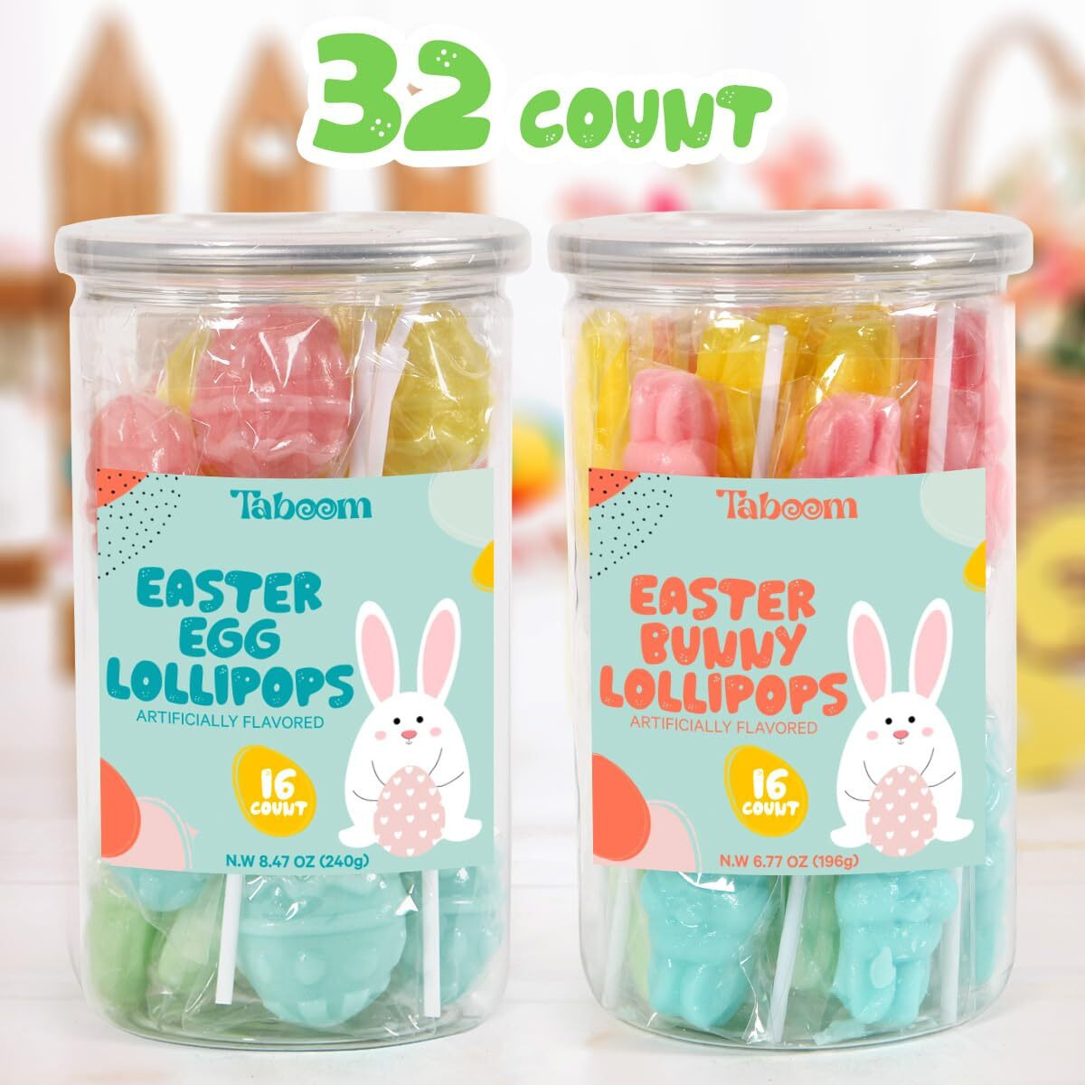 Easter Lollipop Eggs And Bunnies Candy Assortment For Kids, School And Party Favor Bag Fillers - Bulk Easter Candy Individually Wrapped Easter Egg & Bunny Suckers For Easter Basket Stuffers, 32 Count