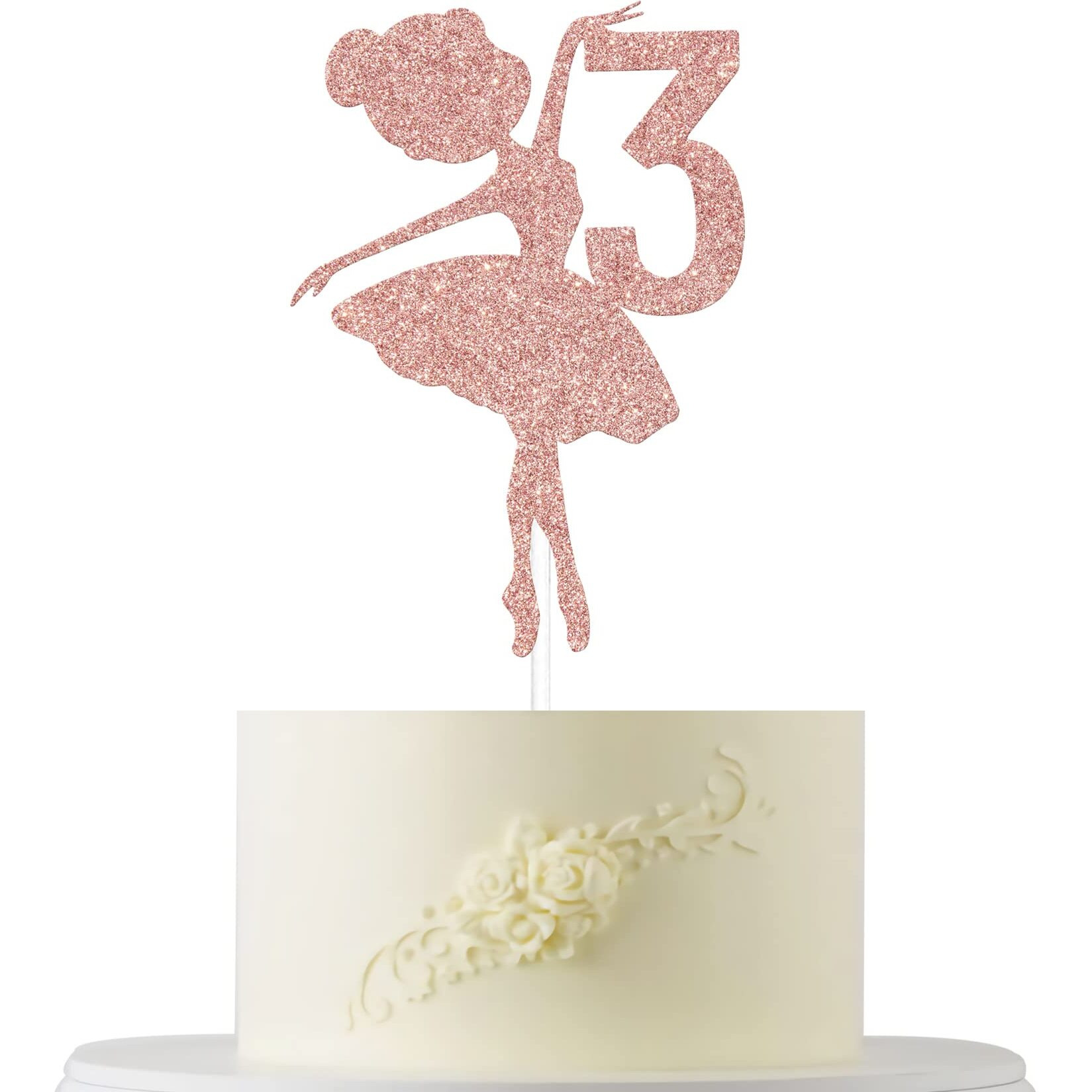 Rose Gold Glitter Ballerina 3Rd Birthday Cake Topper, Ballerina One Cake Topper, 3Rd Birthday Cake Topper, Ballerina Birthday Cake Decorations, Princess Cake Topper, Dancing Girl Birthday Decorations