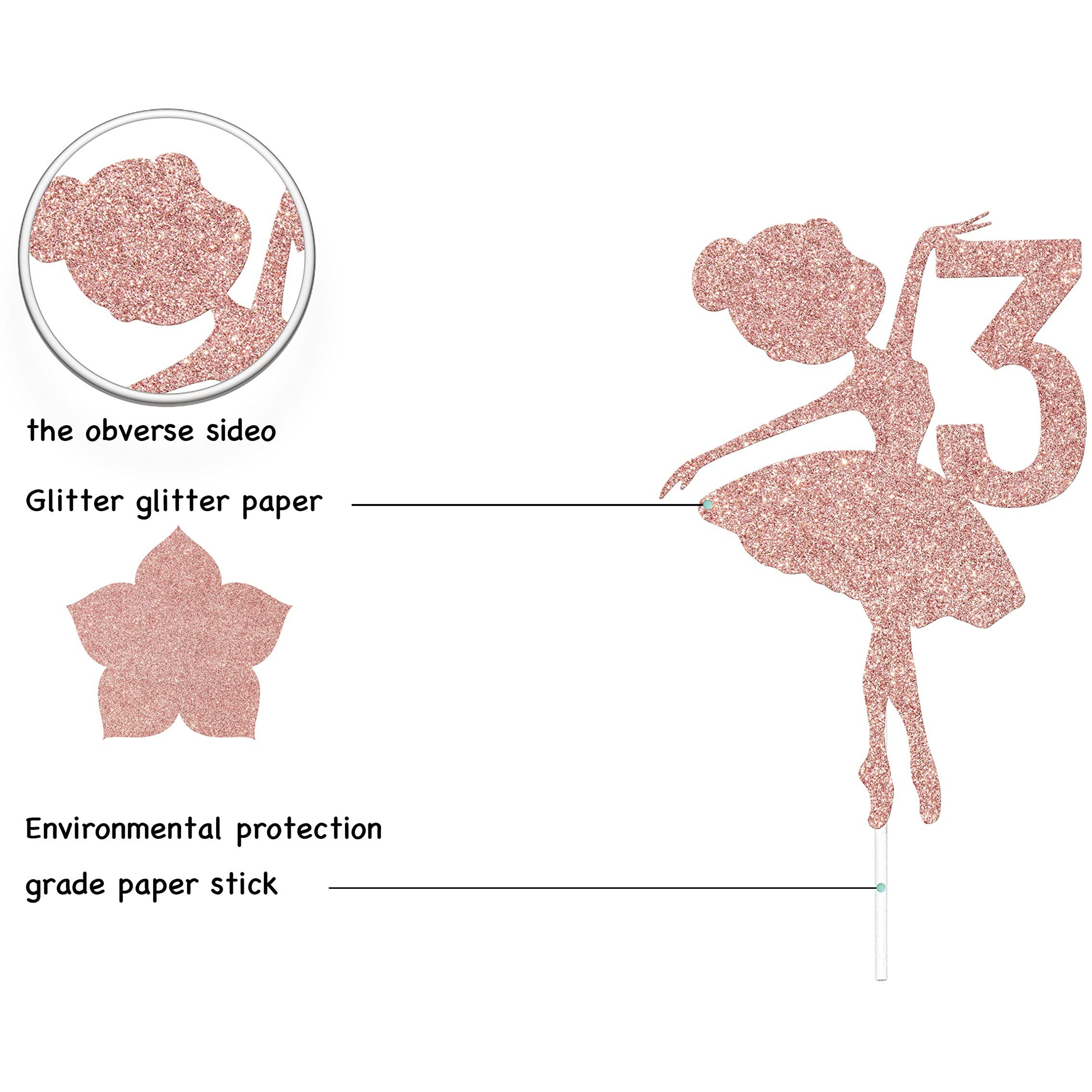 Rose Gold Glitter Ballerina 3Rd Birthday Cake Topper, Ballerina One Cake Topper, 3Rd Birthday Cake Topper, Ballerina Birthday Cake Decorations, Princess Cake Topper, Dancing Girl Birthday Decorations