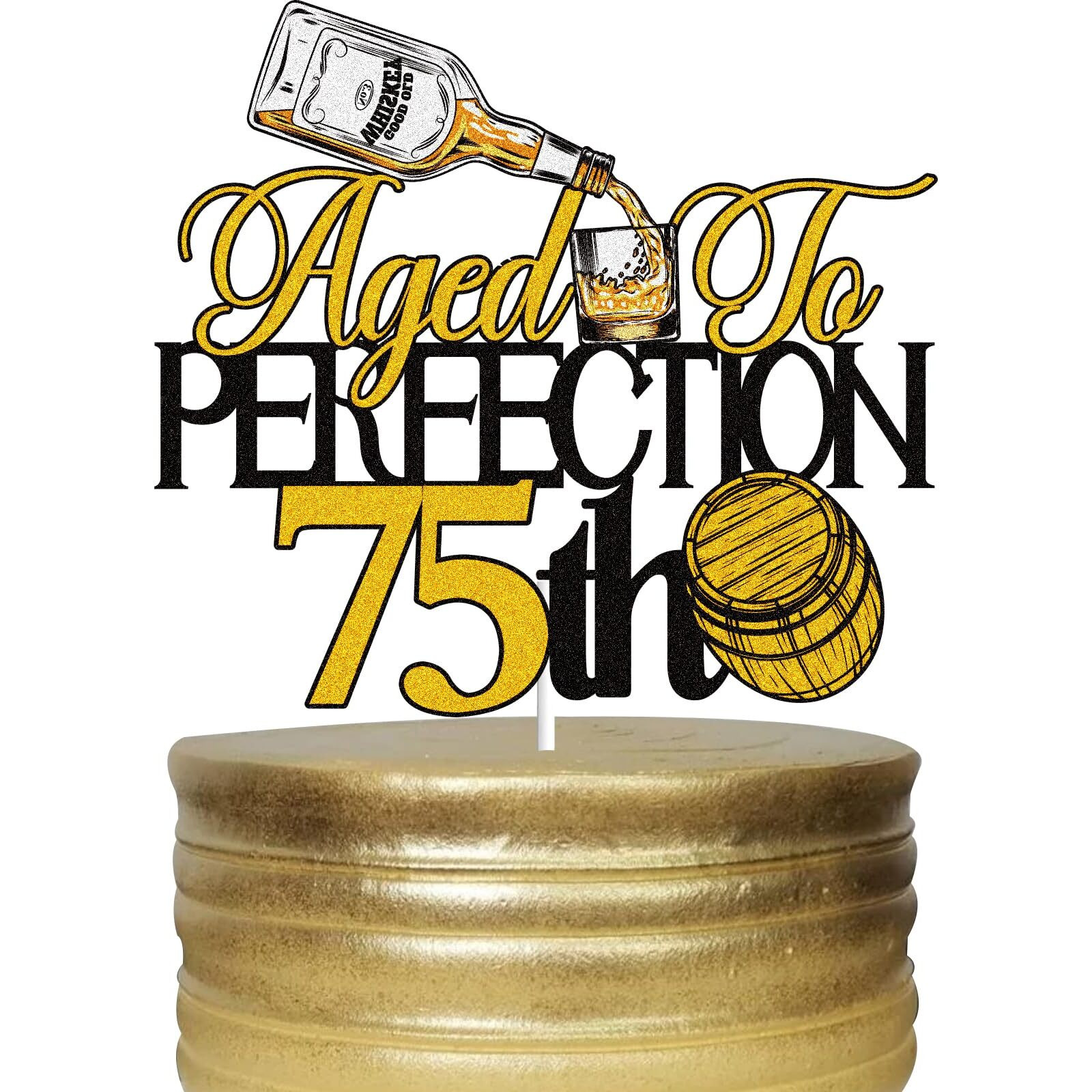 Aged To Perfection Happy 75Th Birthday Cake Toppers Whiskey Seventy Five 75 Years Old Cake Decor Happy 75Th Birthday Vintage 1958 Themed Party Supplies