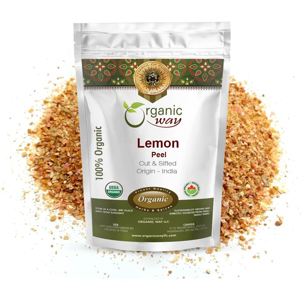 Organic Way Dried Lemon Peel Cut & Sifted (Citrus Limon) - Organic & Kosher Certified | Vegan, Non Gmo & Gluten Free | Usda Certified | Origin - India (1/4Lbs / 4Oz)