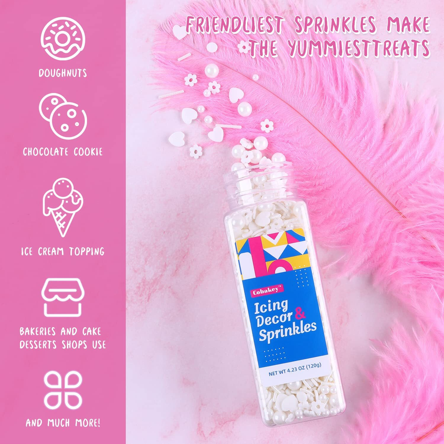 White Sprinkles For Cake Decorating 4.2 Ounce Edible Sprinkles For Cookie Decorating, Cupcake Topper, Ice Cream, Chocolate, Anniversary Parties (White Pearls)