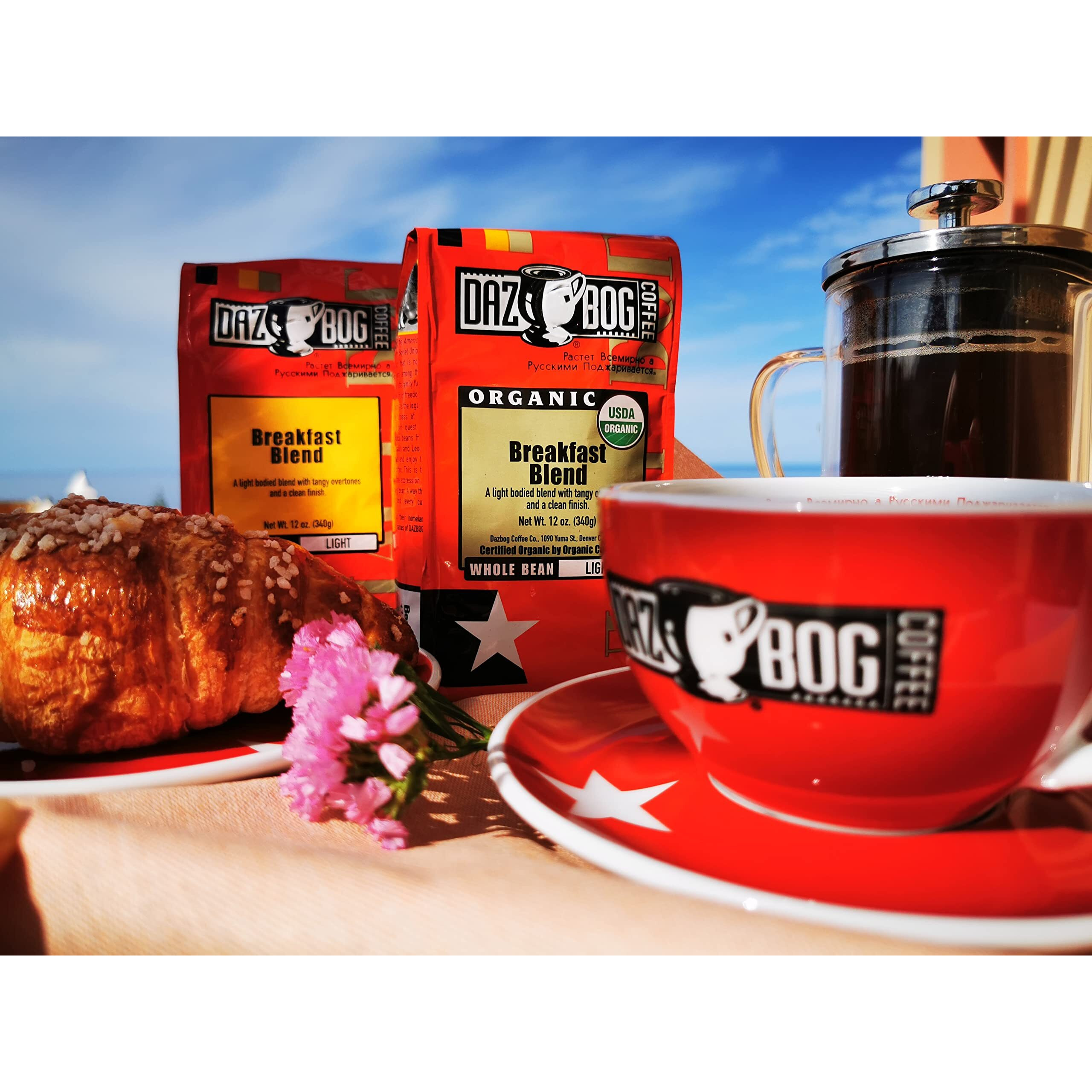 Dazbog Coffee / Organic Breakfast Blend / Whole Bean Coffee / 11 Oz. / Bright Flavor & Earthy Overtones / Light Roast Blend / Heavenly Rich / Vacuum Sealed Freshness, 1