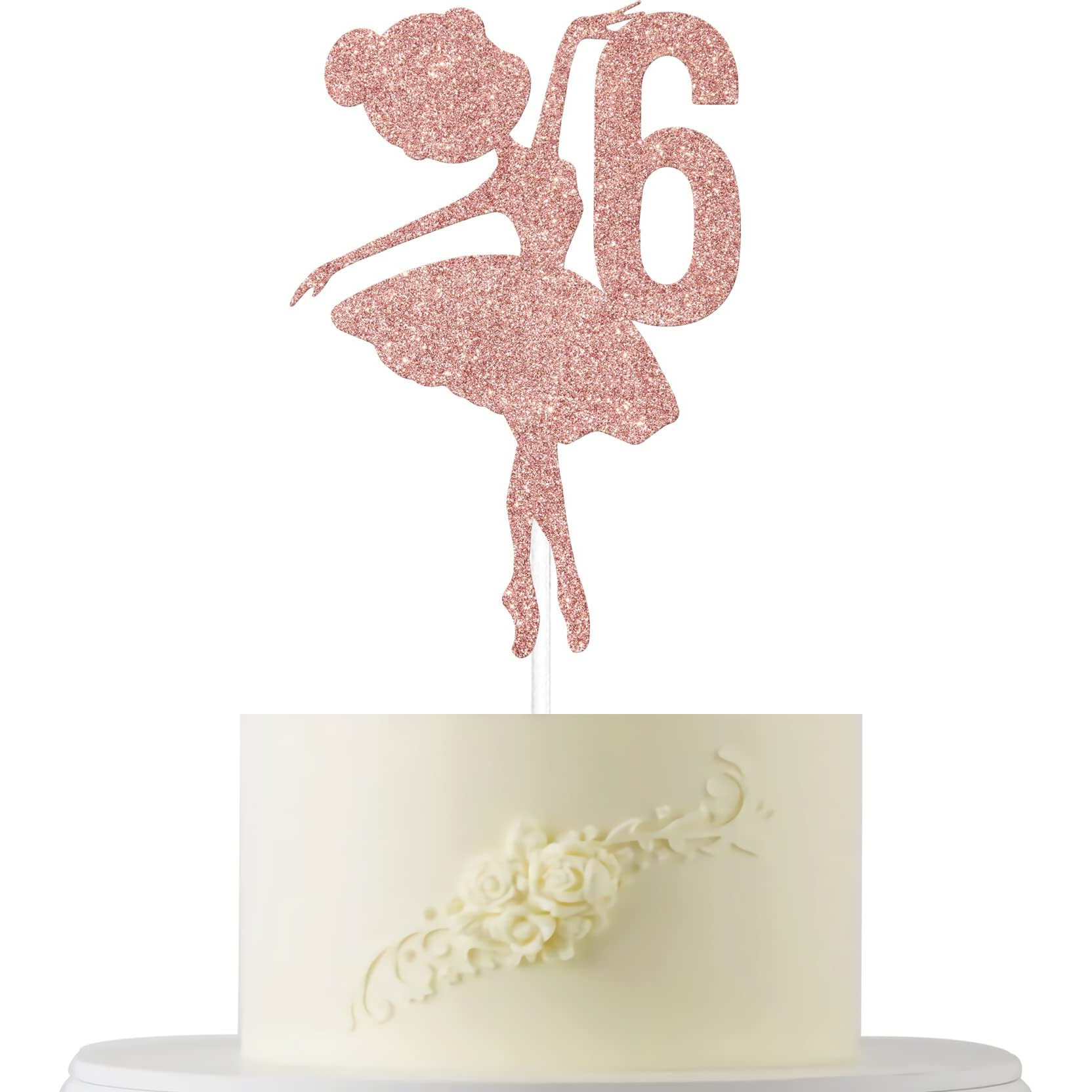 Ballerina 6Th Birthday Cake Topper, Ballerina One Cake Topper, 6Th Birthday Cake Topper, Ballerina Birthday Cake Decorations, Princess Cake Topper, Dancing Girl Birthday Decorations Rose Gold Glitter