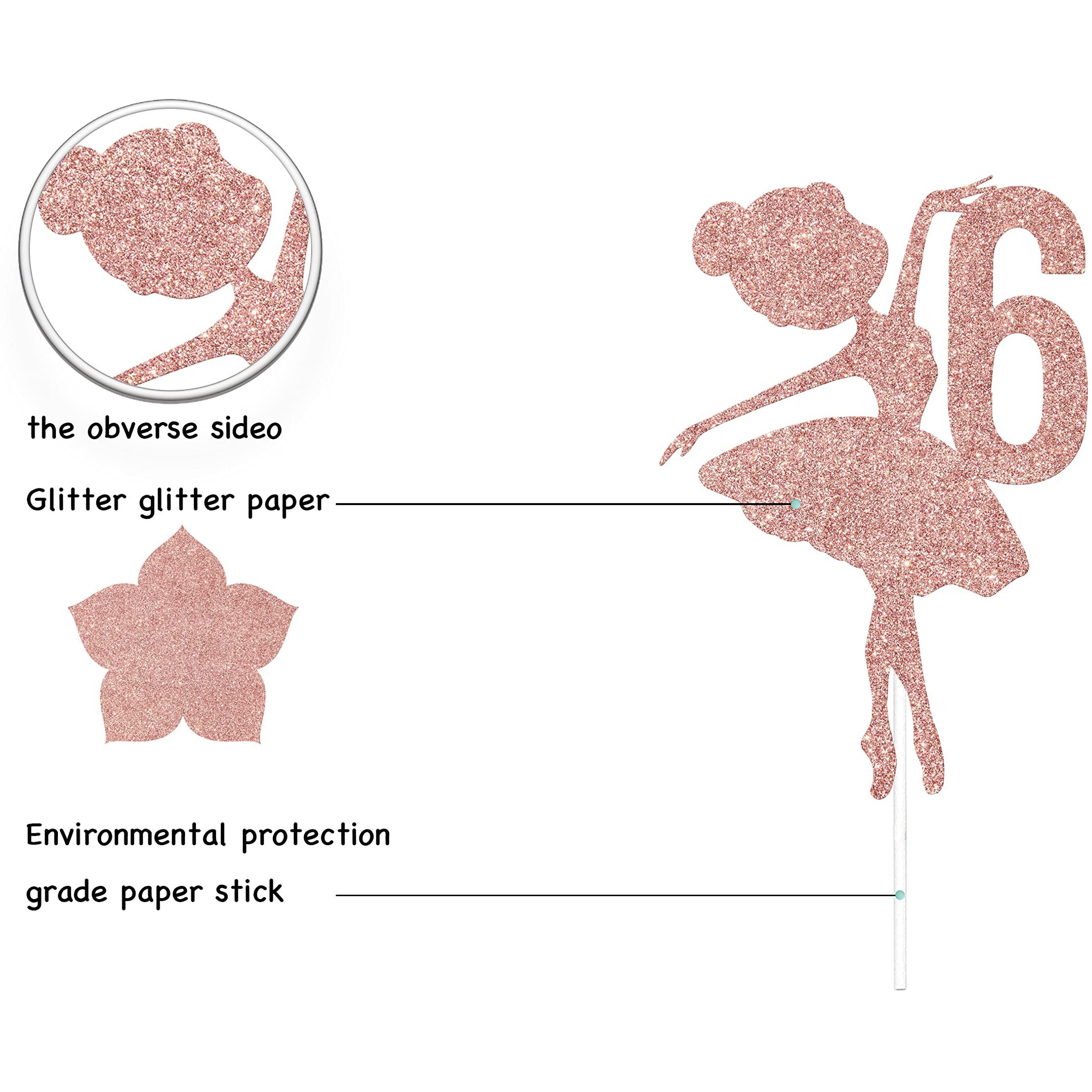 Ballerina 6Th Birthday Cake Topper, Ballerina One Cake Topper, 6Th Birthday Cake Topper, Ballerina Birthday Cake Decorations, Princess Cake Topper, Dancing Girl Birthday Decorations Rose Gold Glitter