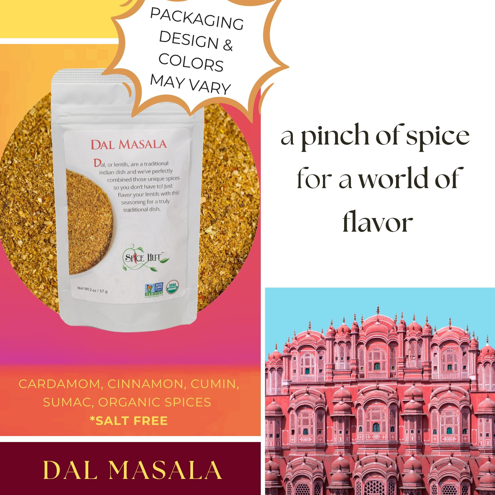 The Spice Hut Organic Dal Masala Seasoning, Quick & Easy Spice Blend For Indian Cooking, 2 Oz