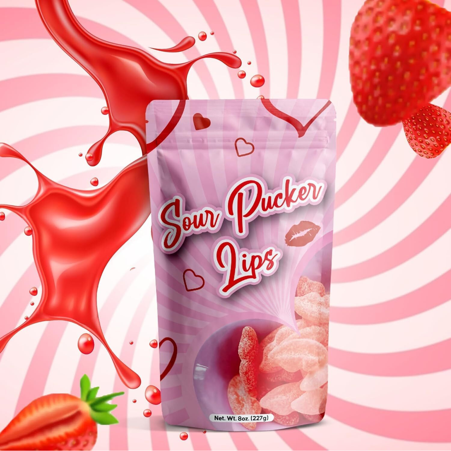 Ny Spice Shop Sour Pucker Candy - Lickey Lips Strawberry Candy - Sour Candy Variety Pack - Bulk Candy - Congratulations Candy - Pink Chewy Candy - Red Wax Lips Candy For Adults, Kids - 1 Pound