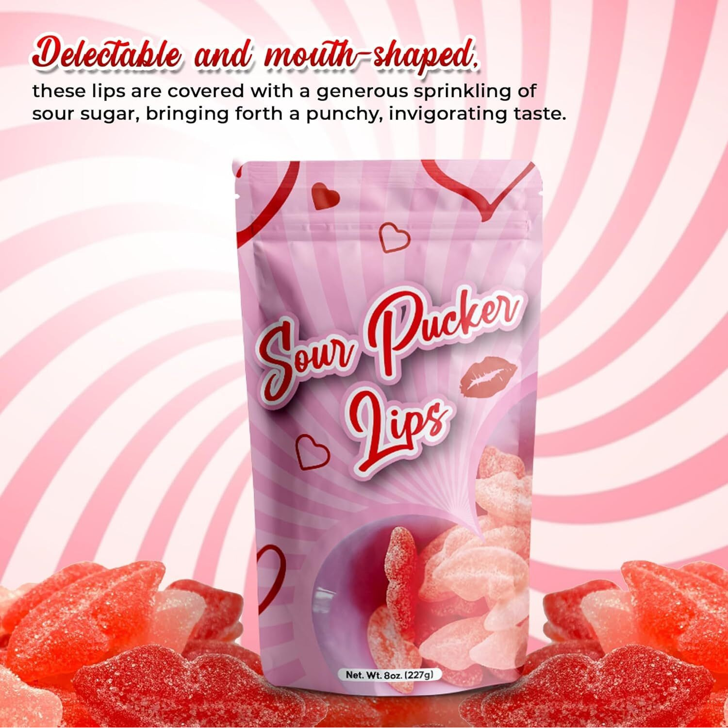 Ny Spice Shop Sour Pucker Candy - Lickey Lips Strawberry Candy - Sour Candy Variety Pack - Bulk Candy - Congratulations Candy - Pink Chewy Candy - Red Wax Lips Candy For Adults, Kids - 1 Pound