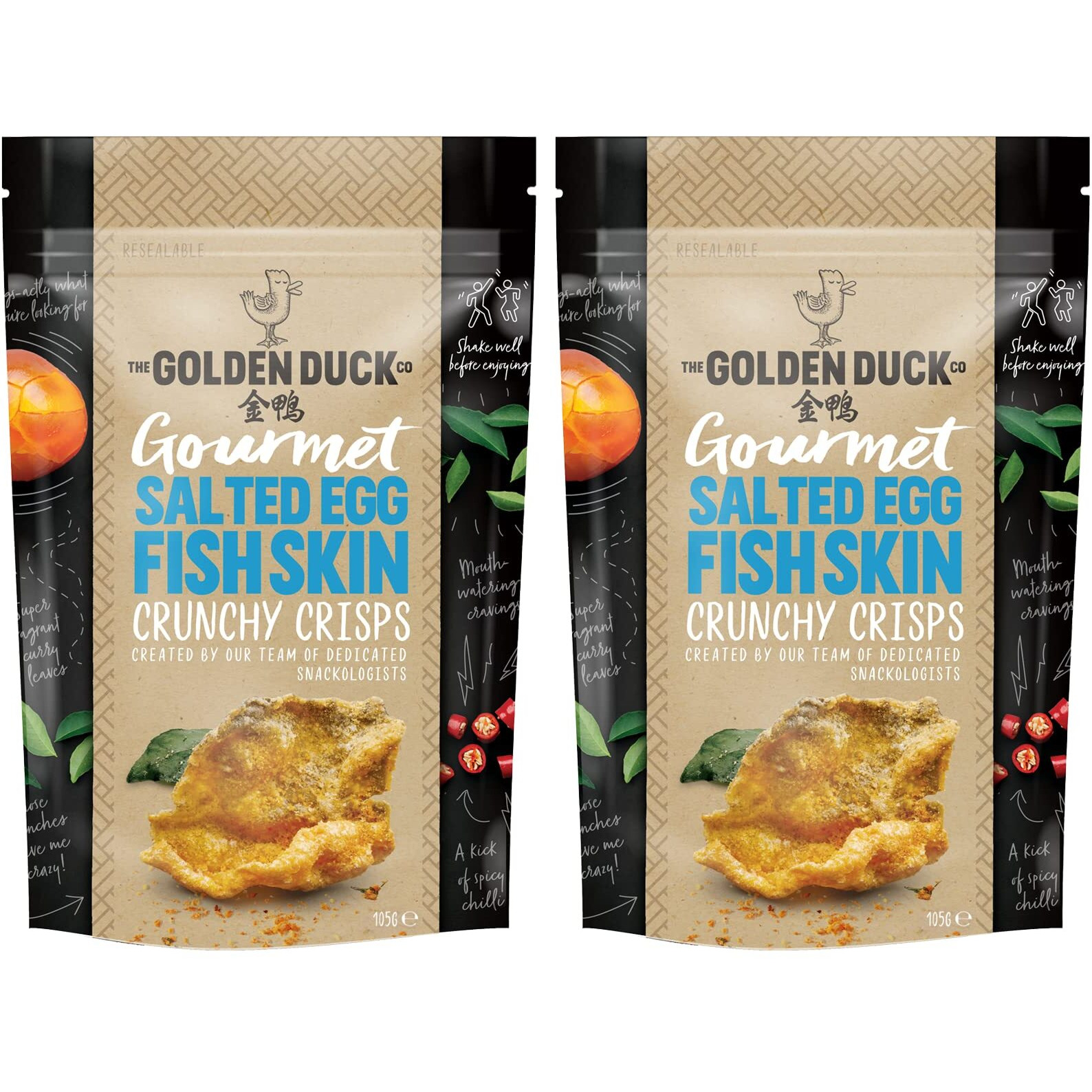 The Golden Duck Gourmet Salted Egg Yolk Fish Skin Crisps Chips (2 Pack)