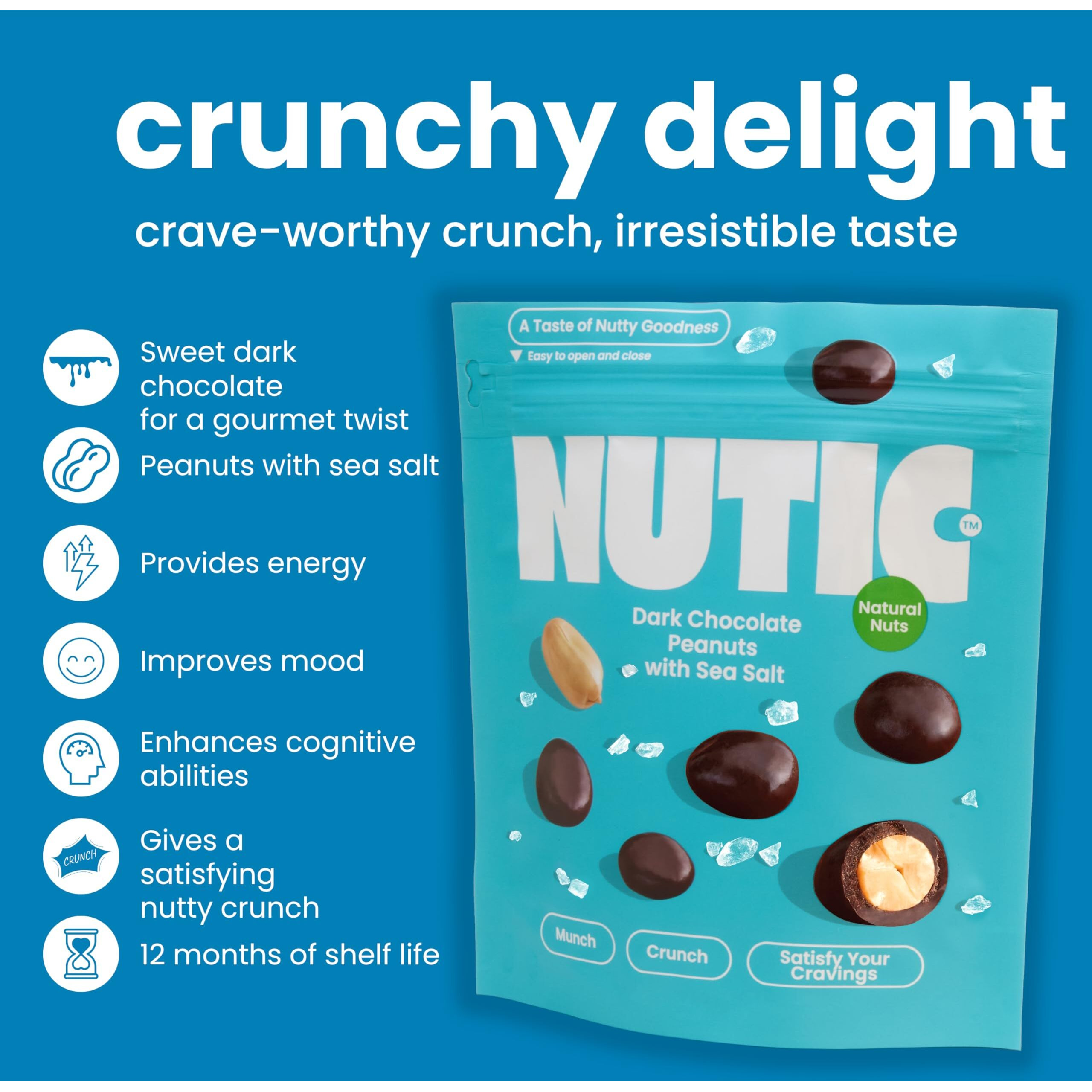 Nutic Sea Salt Dark Chocolate Covered Peanuts - 2 Lb. Luxurious Gourmet Snack Ideal For Dark Chocolate, Almond & Cashew Lovers, Belgian Quality, Healthy Indulgence, Made In Usa - Pack Of 1