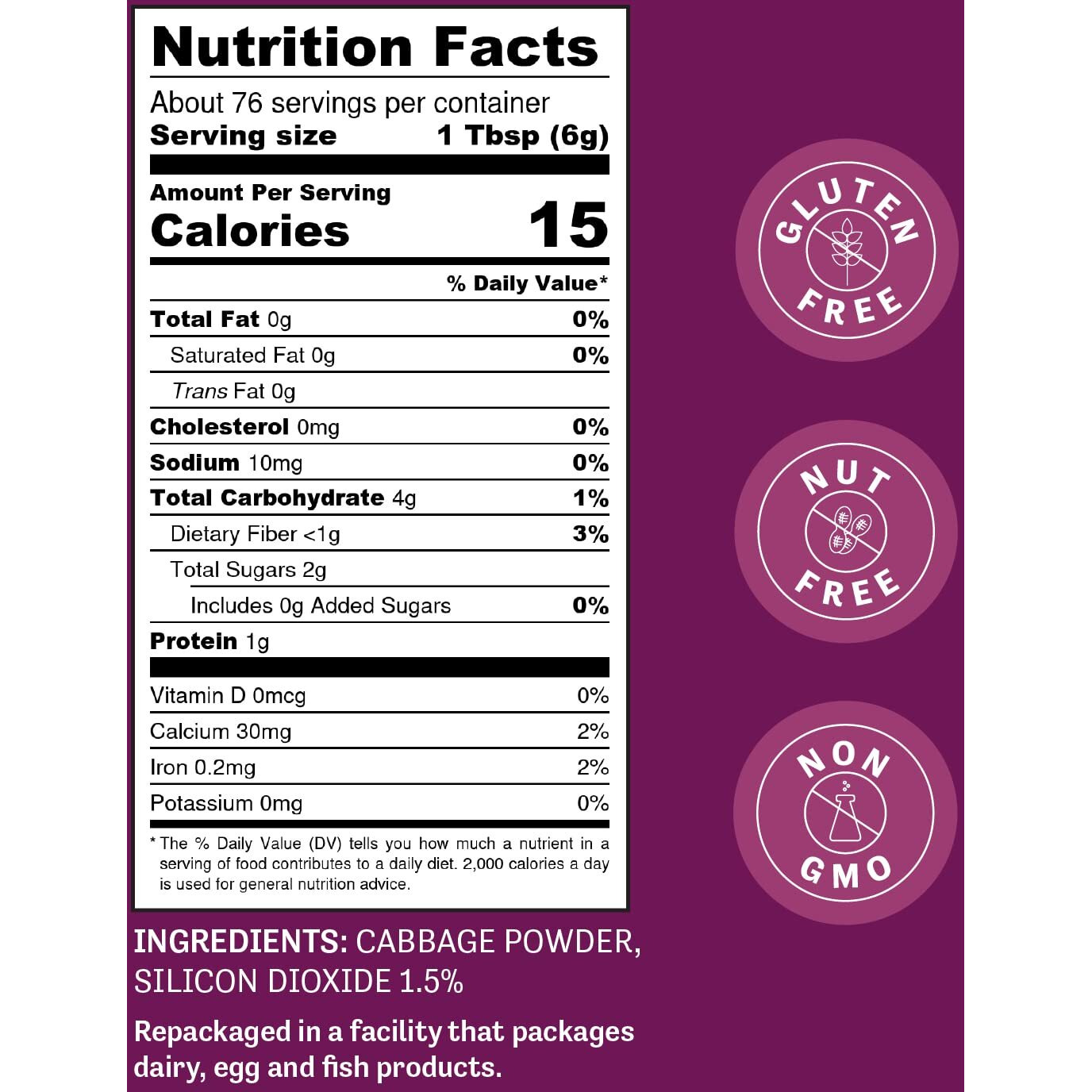 Judees Cabbage Powder 1 Lb - 100% Non-Gmo, Gluten-Free, And Nut-Free - Rich In Nutrients - Great For Baking And Seasoning - Blends Well In Smoothies And Shakes