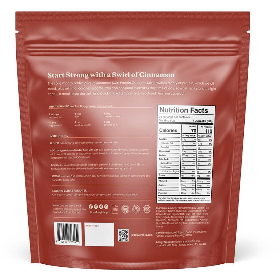 Prodough High Protein- Gluten Free Cupcake Mix, Low Carb, 13G Of Protein Per Cupcake, No Added Sugars, Keto Friendly, Makes 12, Healthy Dessert (Cinnamon Swirl)