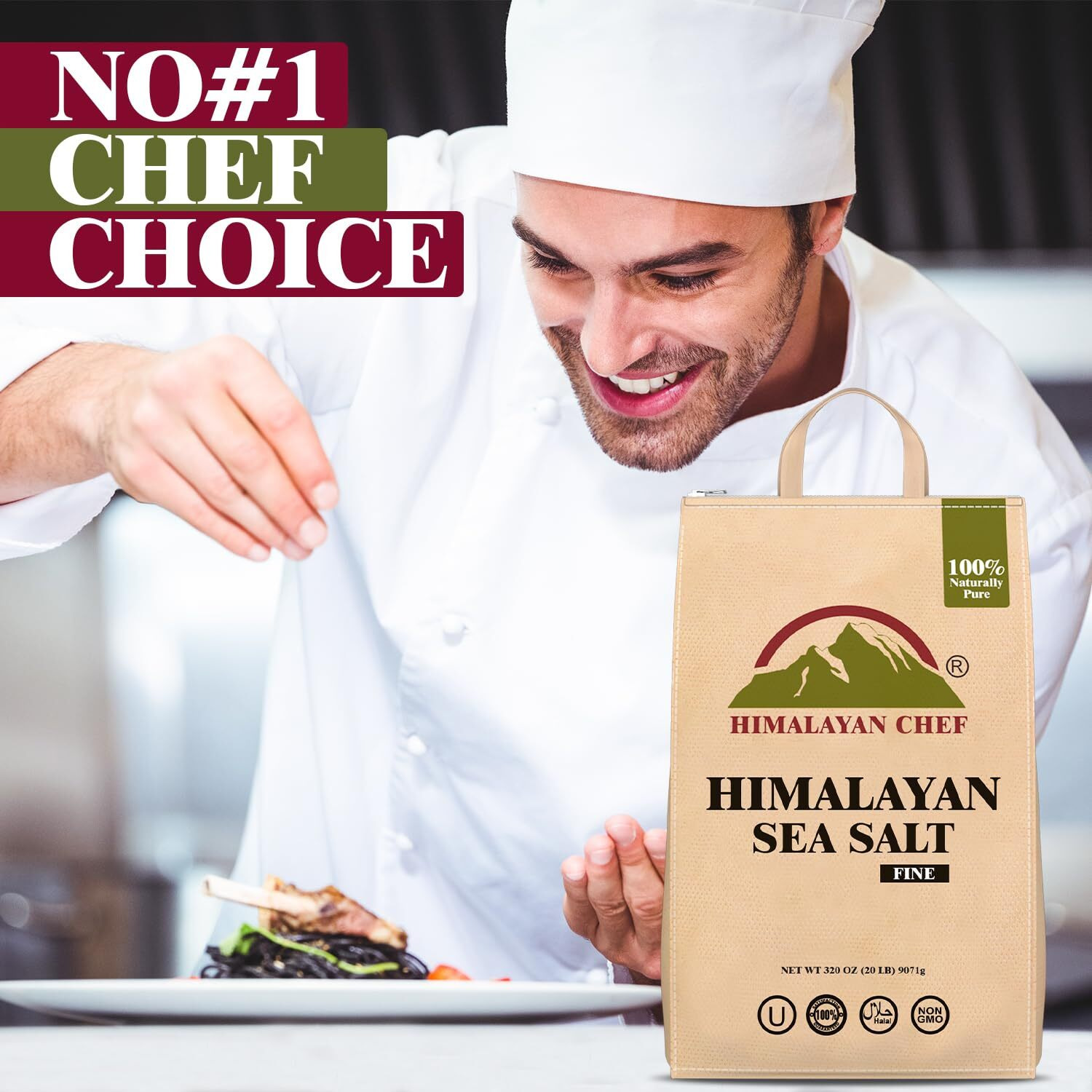 Himalayan Chef Gourmet Sea Salt, Fine Grain 320 Ounce, Classic Sea Salt Bag, All-Natural & Pure, Unrefined, Gluten Free, Sea Salt For Daily Cooking