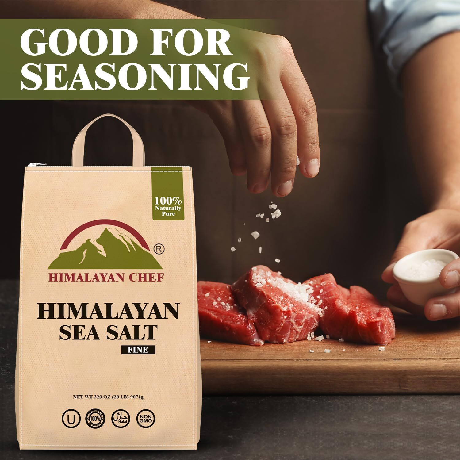 Himalayan Chef Gourmet Sea Salt, Fine Grain 320 Ounce, Classic Sea Salt Bag, All-Natural & Pure, Unrefined, Gluten Free, Sea Salt For Daily Cooking