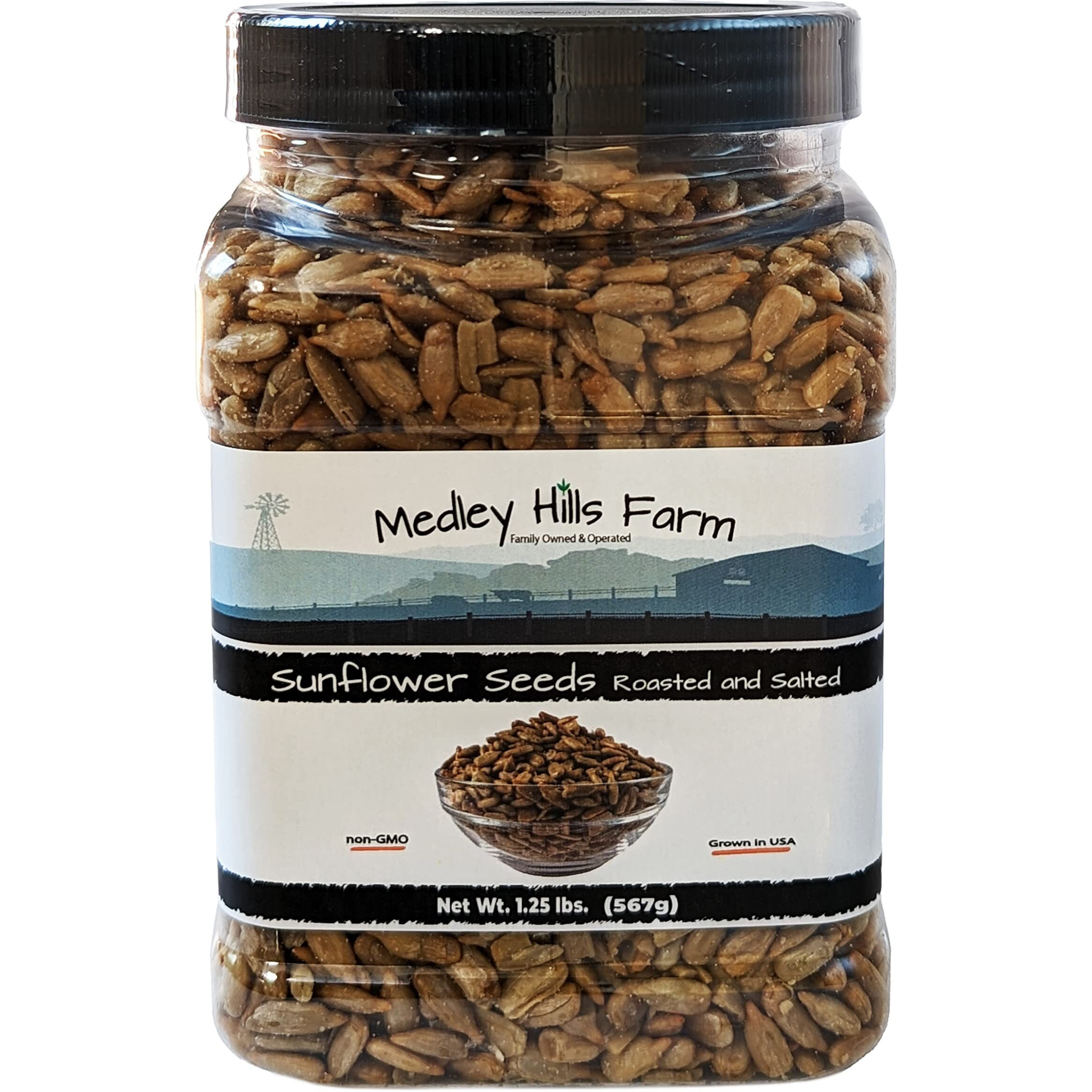 Sunflower Seeds Roasted And Salted By Medley Hills Farm 1.25 Lbs. In Reusable Container - Premium Sunflower Seeds To Eat As A Healthy Snack- Sunflower Kernels Roasted & Salted No Shell - Non Gmo - Kosher - Grown In Usa