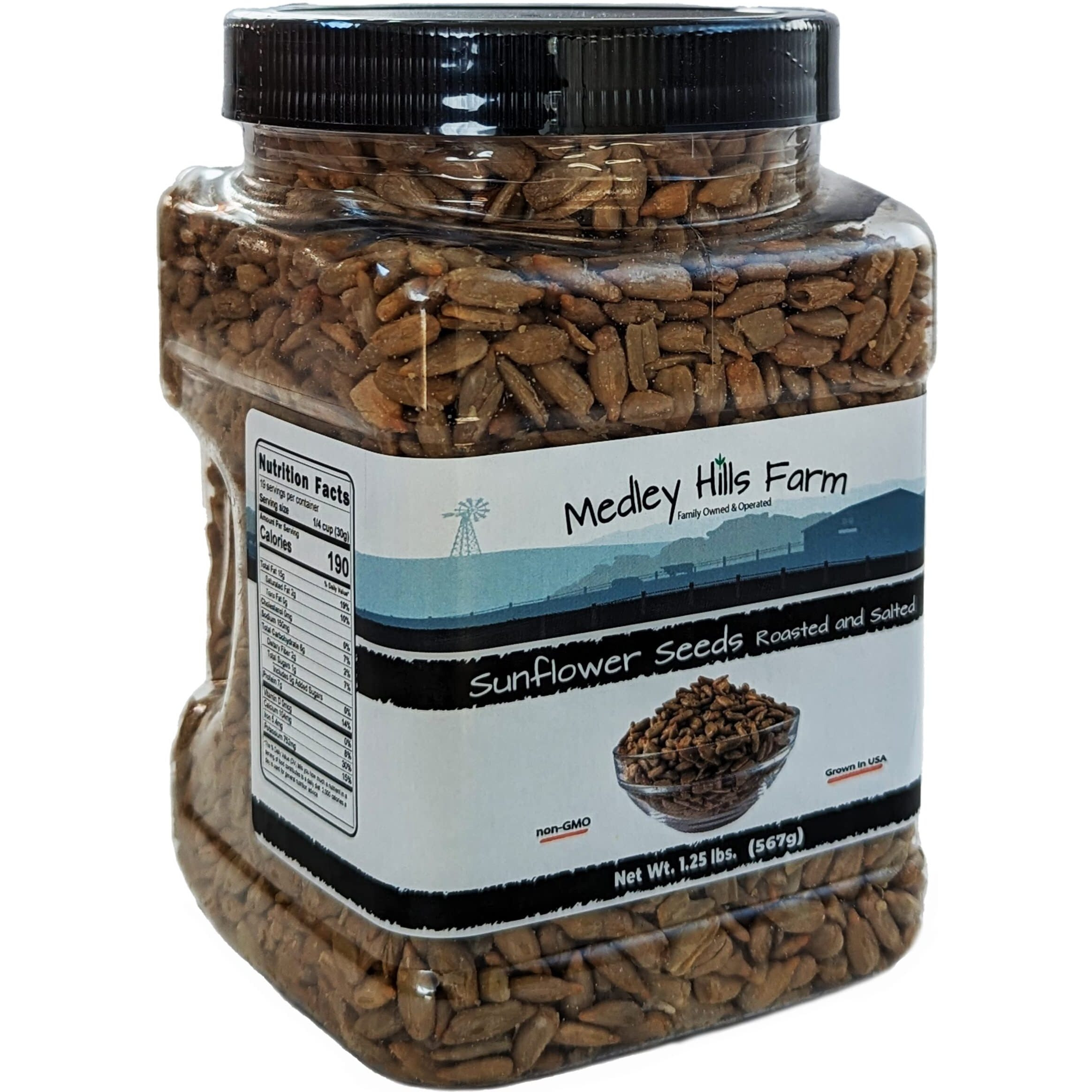 Sunflower Seeds Roasted And Salted By Medley Hills Farm 1.25 Lbs. In Reusable Container - Premium Sunflower Seeds To Eat As A Healthy Snack- Sunflower Kernels Roasted & Salted No Shell - Non Gmo - Kosher - Grown In Usa