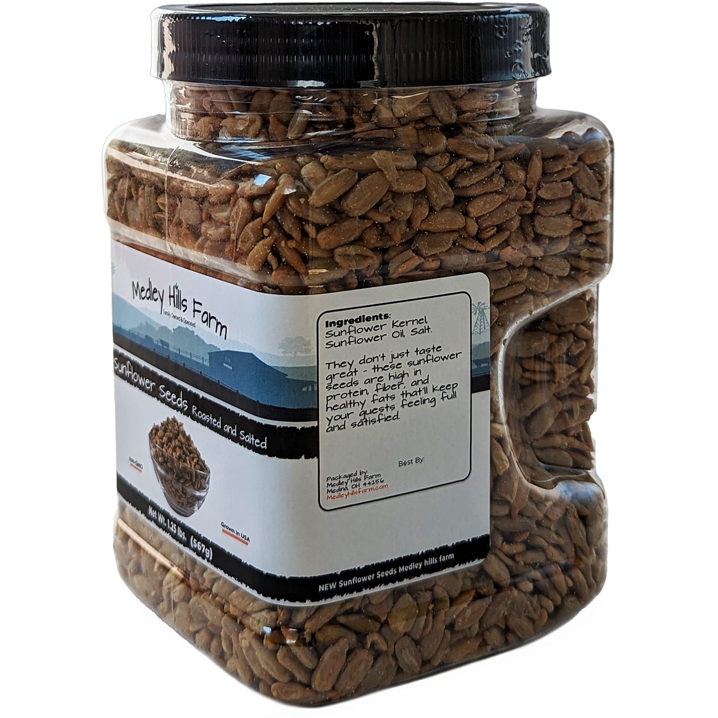 Sunflower Seeds Roasted And Salted By Medley Hills Farm 1.25 Lbs. In Reusable Container - Premium Sunflower Seeds To Eat As A Healthy Snack- Sunflower Kernels Roasted & Salted No Shell - Non Gmo - Kosher - Grown In Usa
