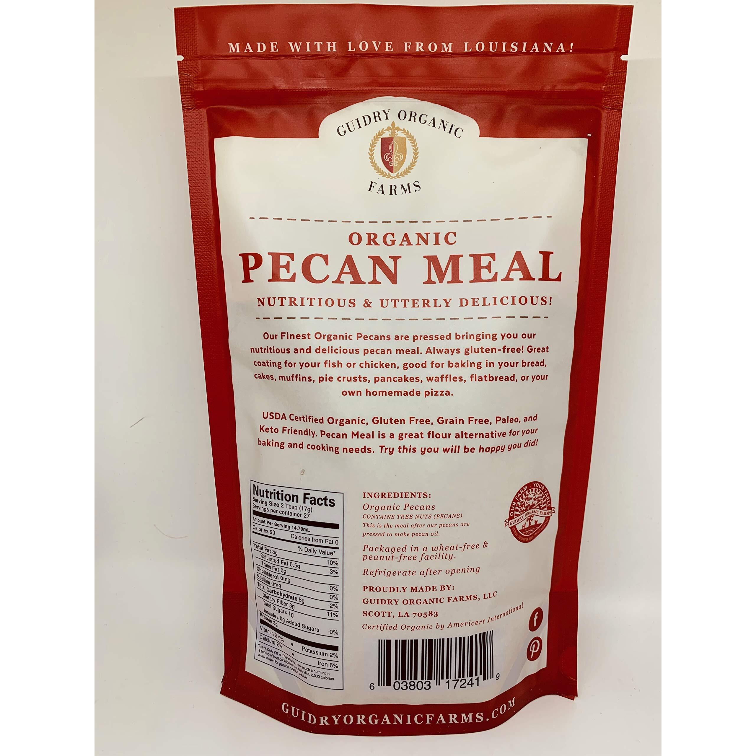 Guidry Organic Farms Pecan Meal, Usda Certified Organic, 16 Oz. Delicious Baking Alternative,Gluten Free, Paleo & Keto Friendly, Protein Additive, Flour Substitute, Small Batched-Hand Made With Love