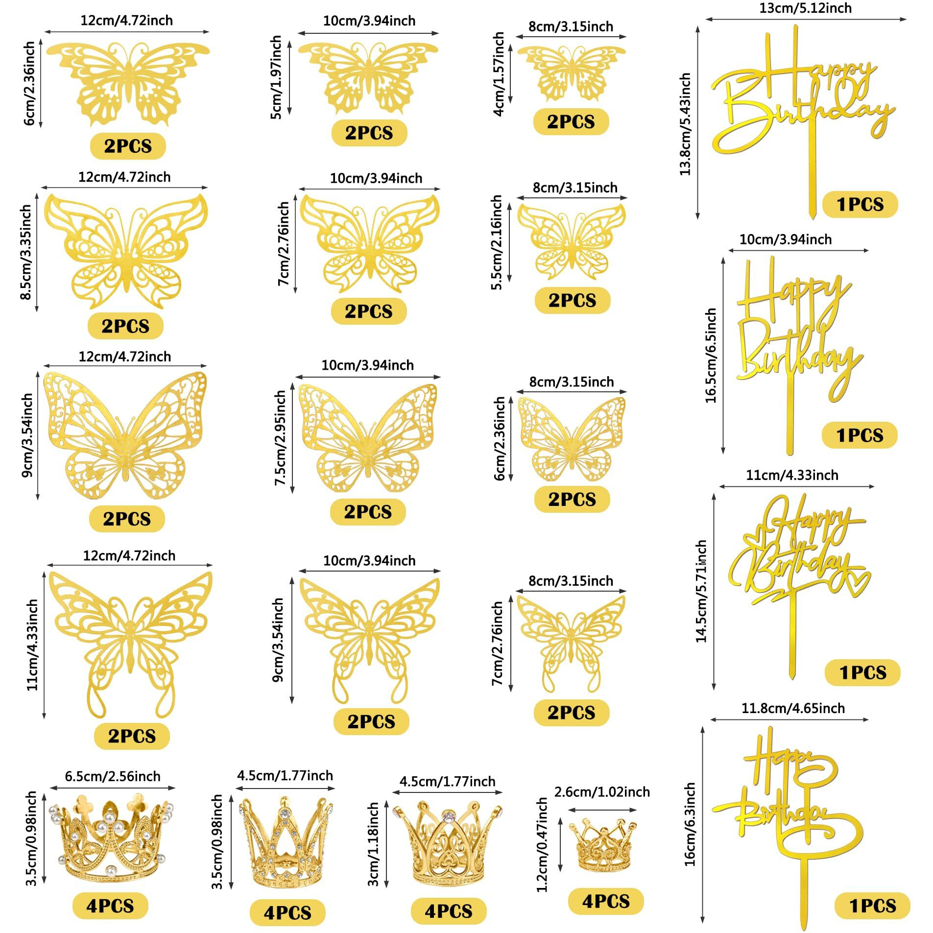 44 Pcs Gold Crown Cake Decoration 16 Pcs Mini Crown Tiny Crown With 24 Pcs Butterfly Wall Decors And 4 Pcs Birthday Cake Topper For Women Girl Crown Birthday Party Wedding Cake Decor