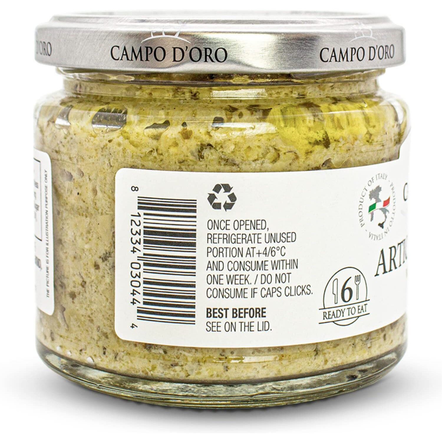 Creamy Artichoke And Almond Dip, 6.35 Oz, 180 G. Non Gmo, Artichoke Spread Sauce, Made With Sicilian Almonds Product Of Italy, By Campo D'Oro