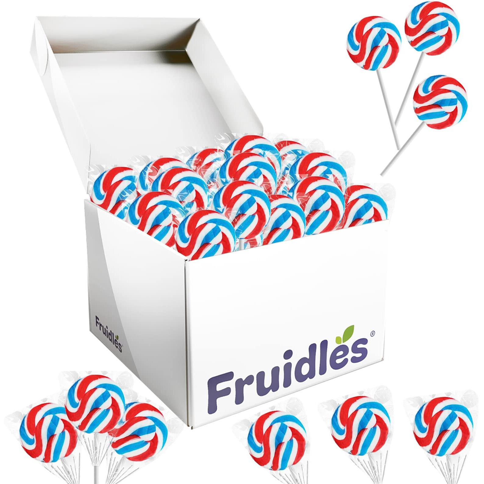 Fruidles Round Patriotic Lollipop, Usa Red, Blue, & White Mixed Fruit Flavor, Individually Wrapped, 1.5"" Inch (15 Gram) Sucker (12-Pack)