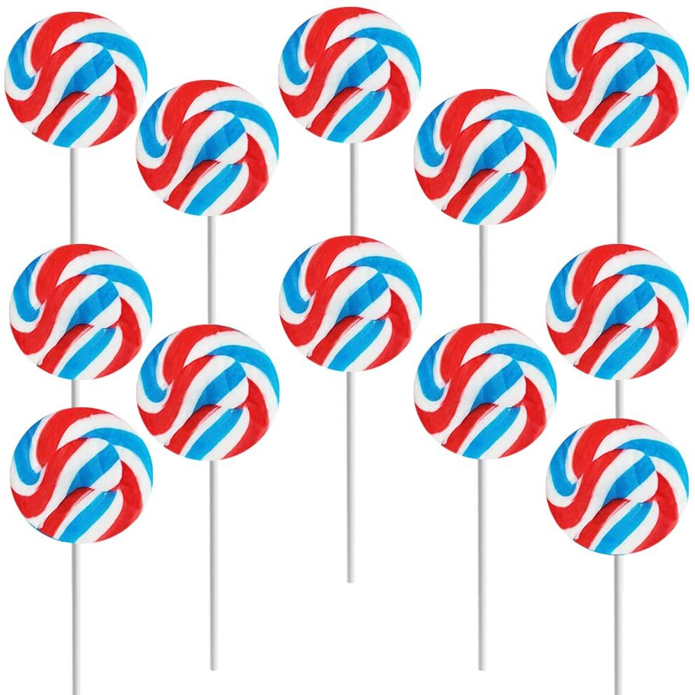 Fruidles Round Patriotic Lollipop, Usa Red, Blue, & White Mixed Fruit Flavor, Individually Wrapped, 1.5"" Inch (15 Gram) Sucker (12-Pack)