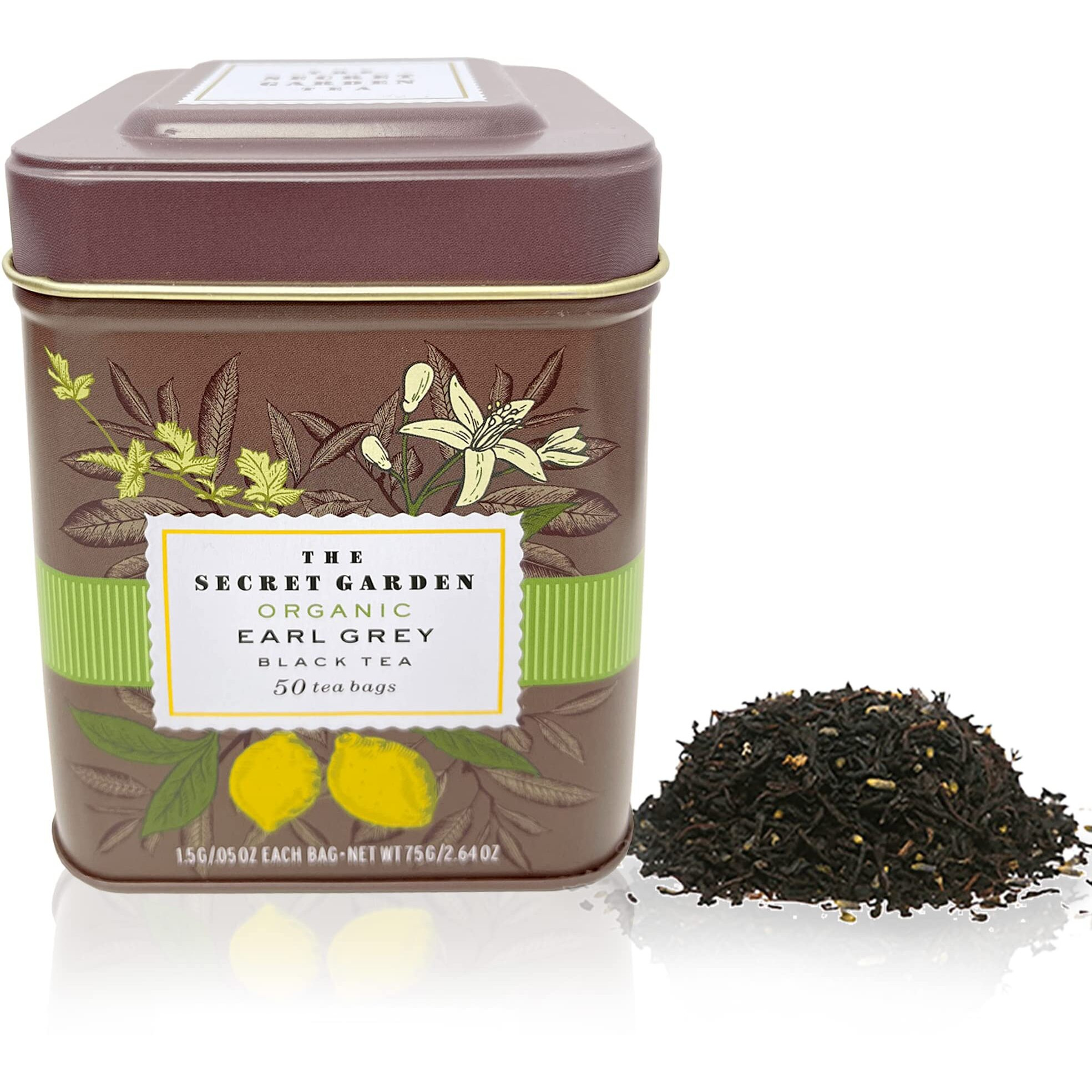 Premium Usda Organic Earl Grey Bergamot Tea Bags 50 Pack Designer Tin, Crafted In Sri Lanka, Naturally Caffeinated Herbal Teabags Full Bodied Flavor, Keto. Bulk (50-Count)