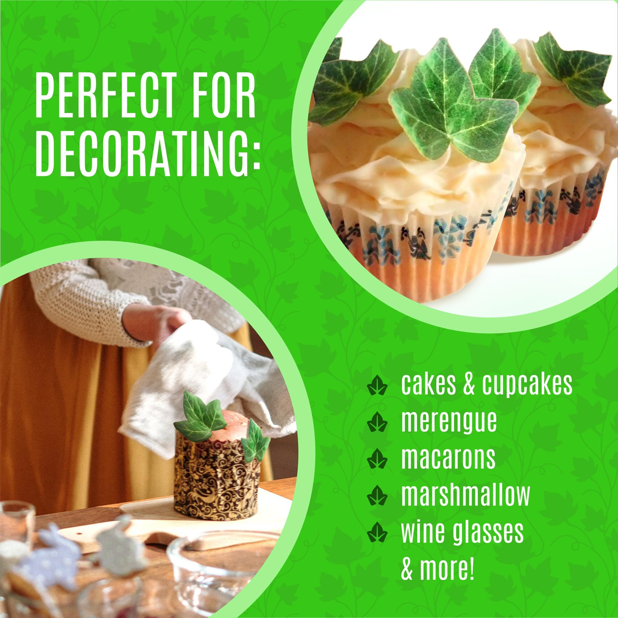 Edible Ivy Leaves - Set Of 24 - Cake And Cupcake Toppers, Decoration