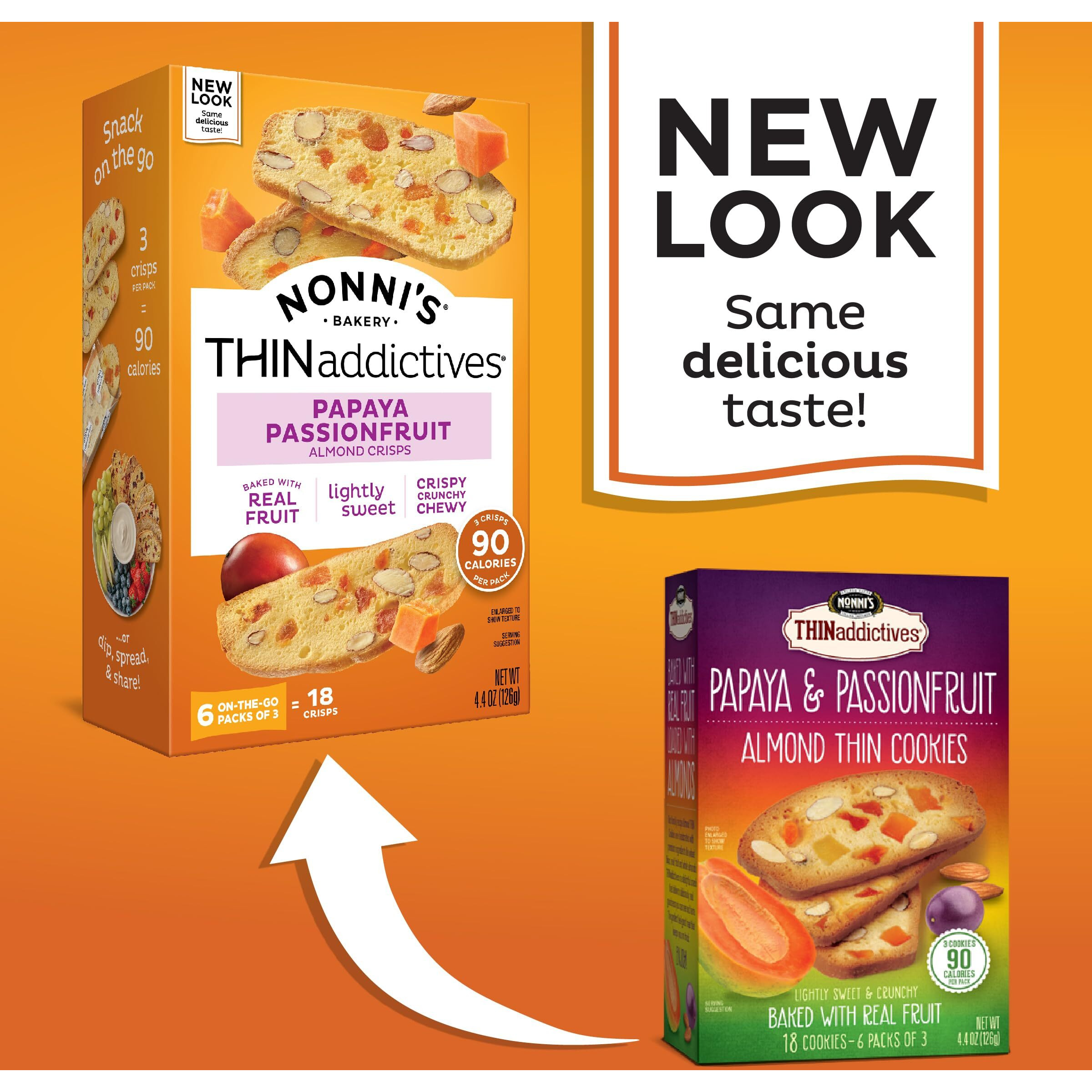 Nonni's Thinaddictives Almond Thin Cookies - 6 Boxes Papaya & Passionfruit Almond Cookie Thins - Biscotti Italian Cookies - Biscotti Individually Wrapped Cookies - Kosher Coffee Cookies - 4.4 Oz