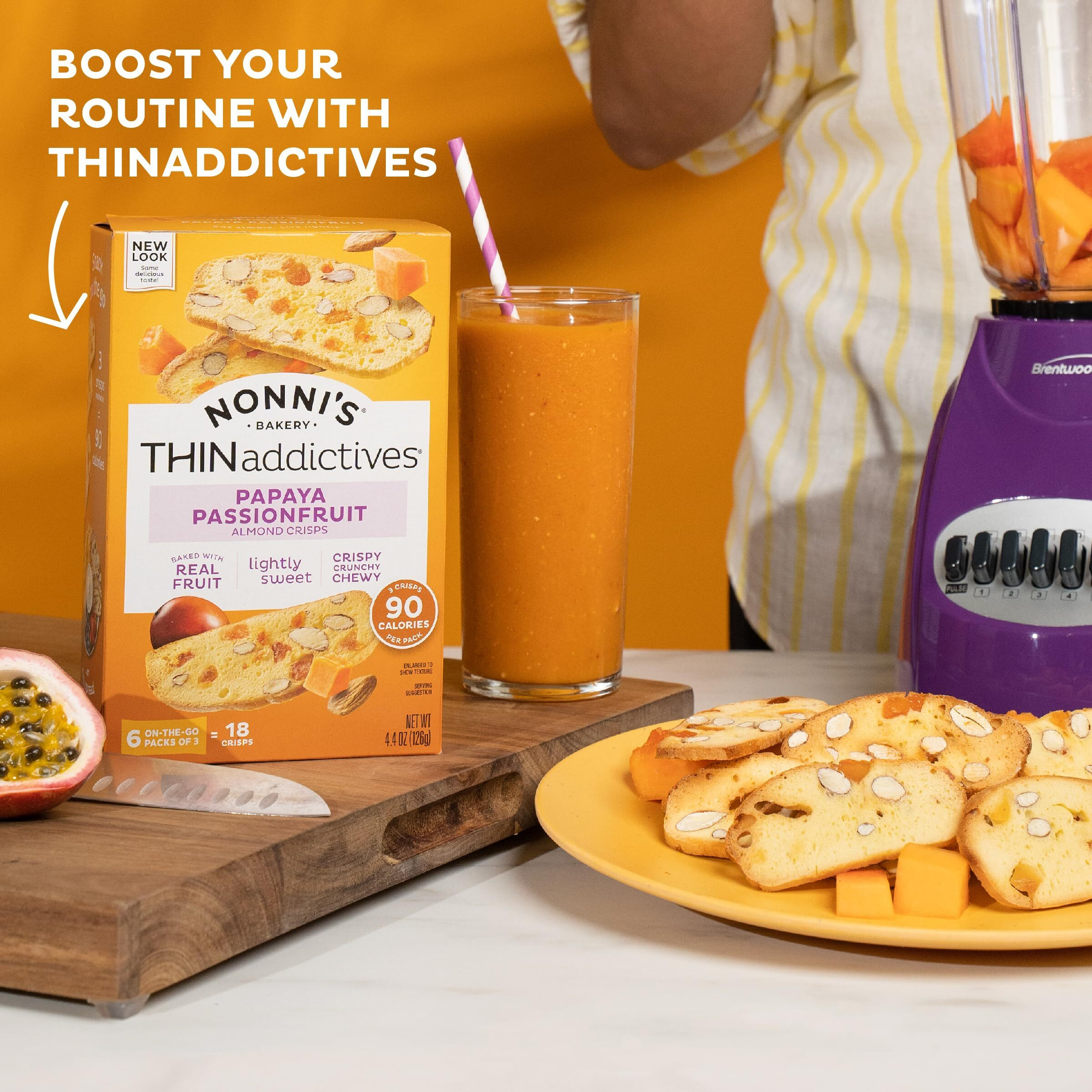 Nonni's Thinaddictives Almond Thin Cookies - 6 Boxes Papaya & Passionfruit Almond Cookie Thins - Biscotti Italian Cookies - Biscotti Individually Wrapped Cookies - Kosher Coffee Cookies - 4.4 Oz
