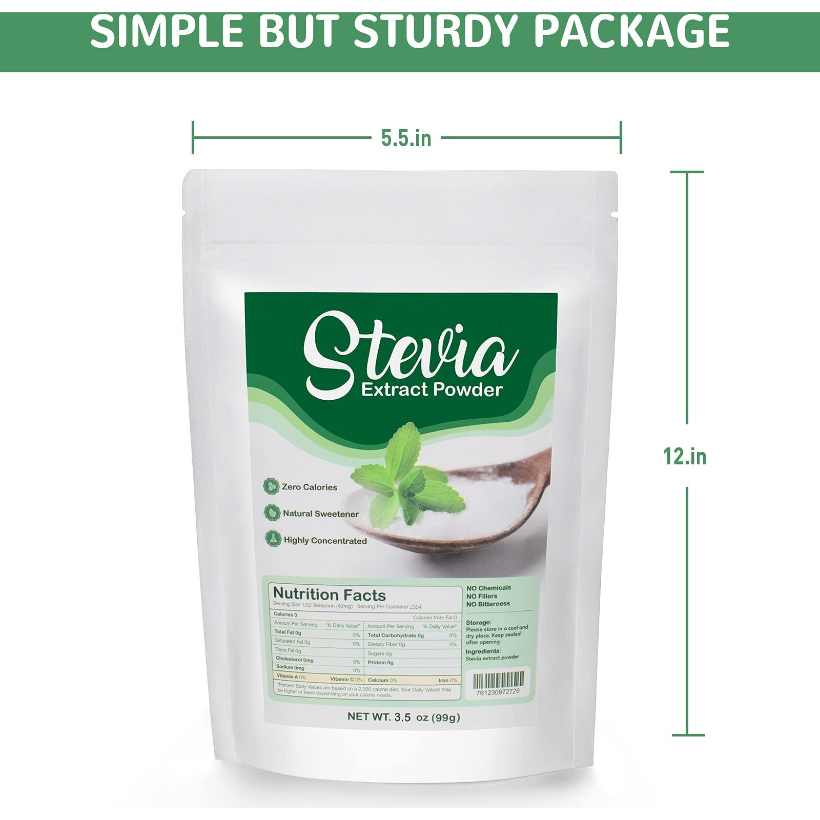 Ccnutri Stevia Pure Stevia Powder 3.5Oz(99G), Stevia Sweetener Premium Sugar Substitute-No Fillers, No Bitterness, Zero Calorie, Highly Concentrated