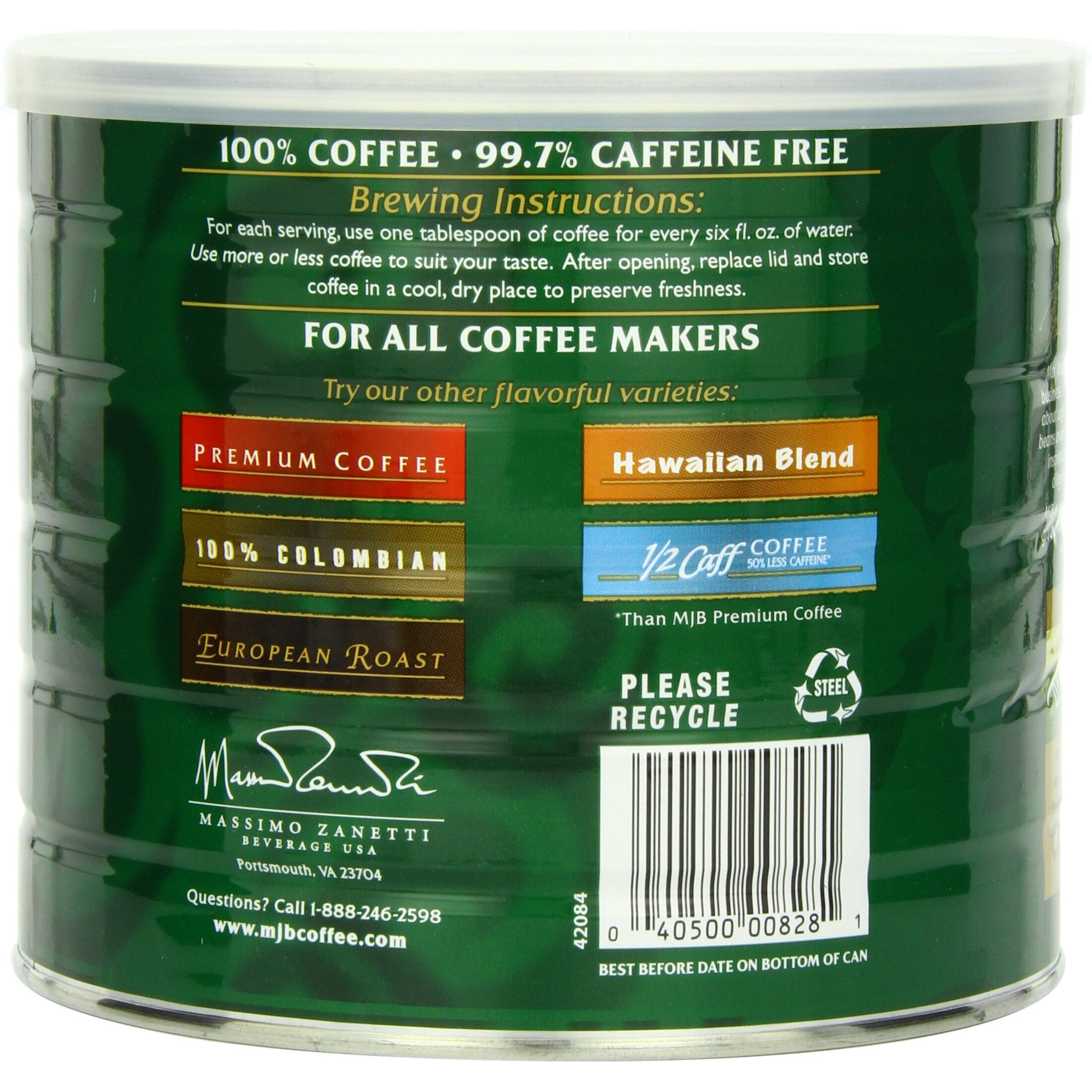 Mjb Coffee, Premium Decaf Ground Coffee, Medium Roast, 24 Ounce