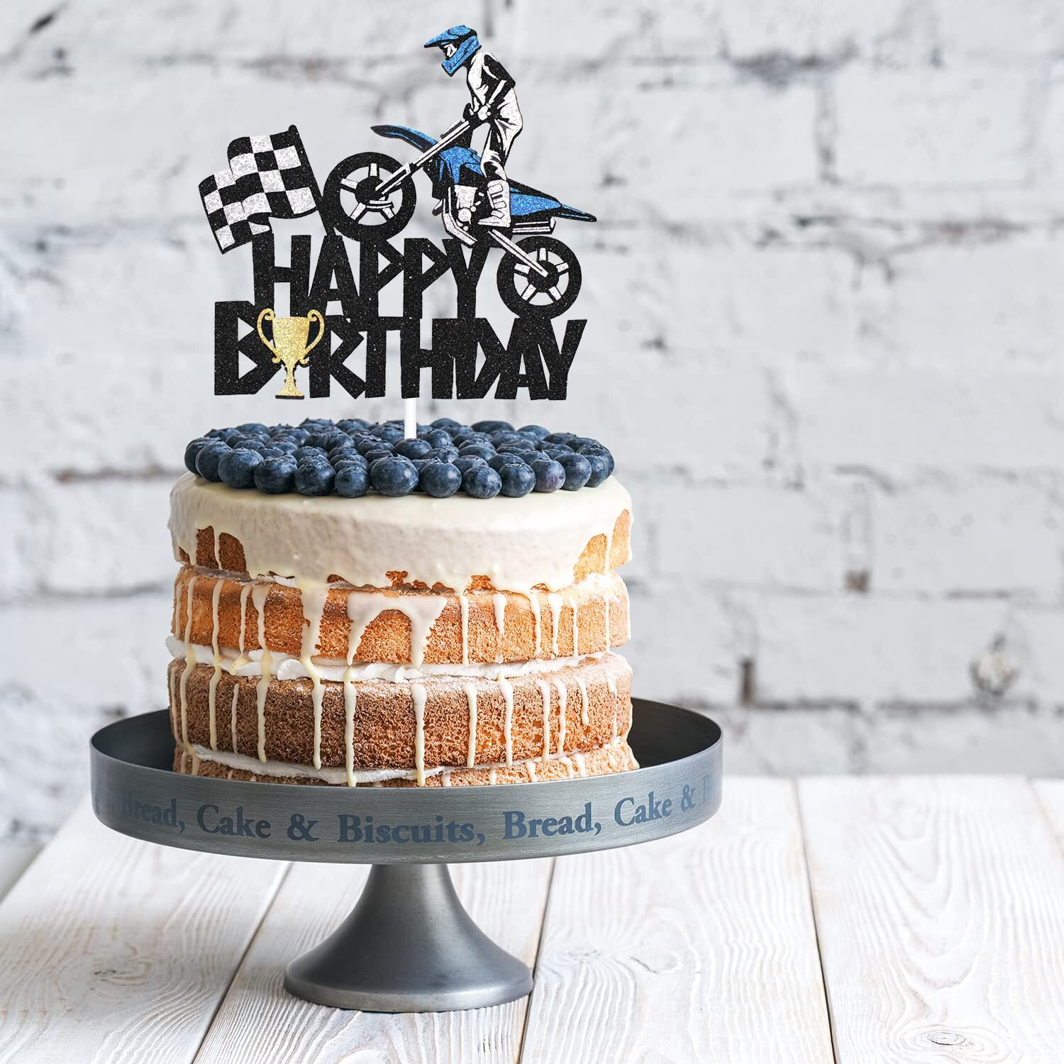 Motorcycle Happy Birthday Cake Topper - Extreme Sports Racing Birthday Party Glitter Autocycle Player Cake Topper - Sport Man Boy Motocross Racing Birthday Party Supplies