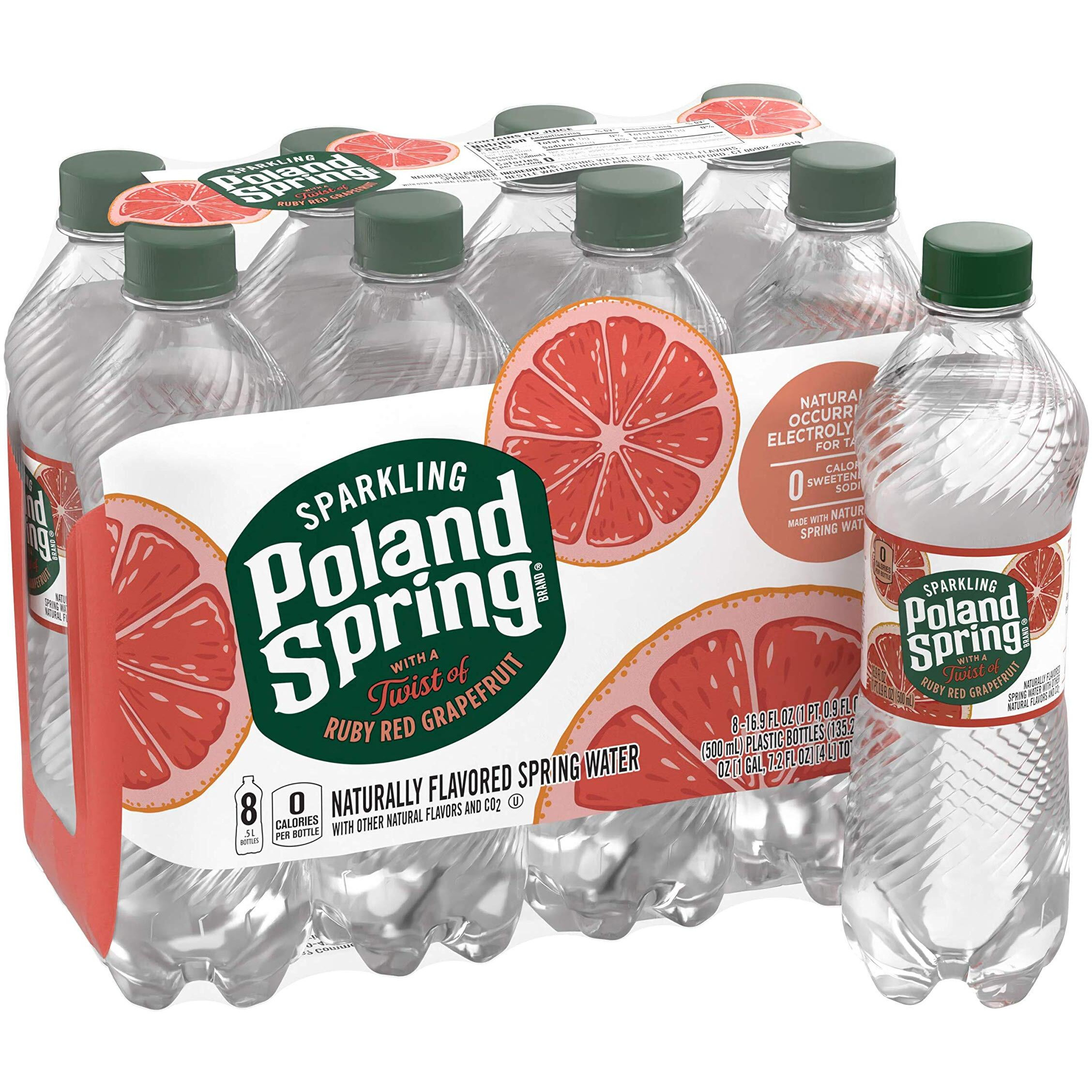Poland Spring Sparkling Water, Red Ruby Grapefruit, 16.9 Fl Oz, Pack Of 8