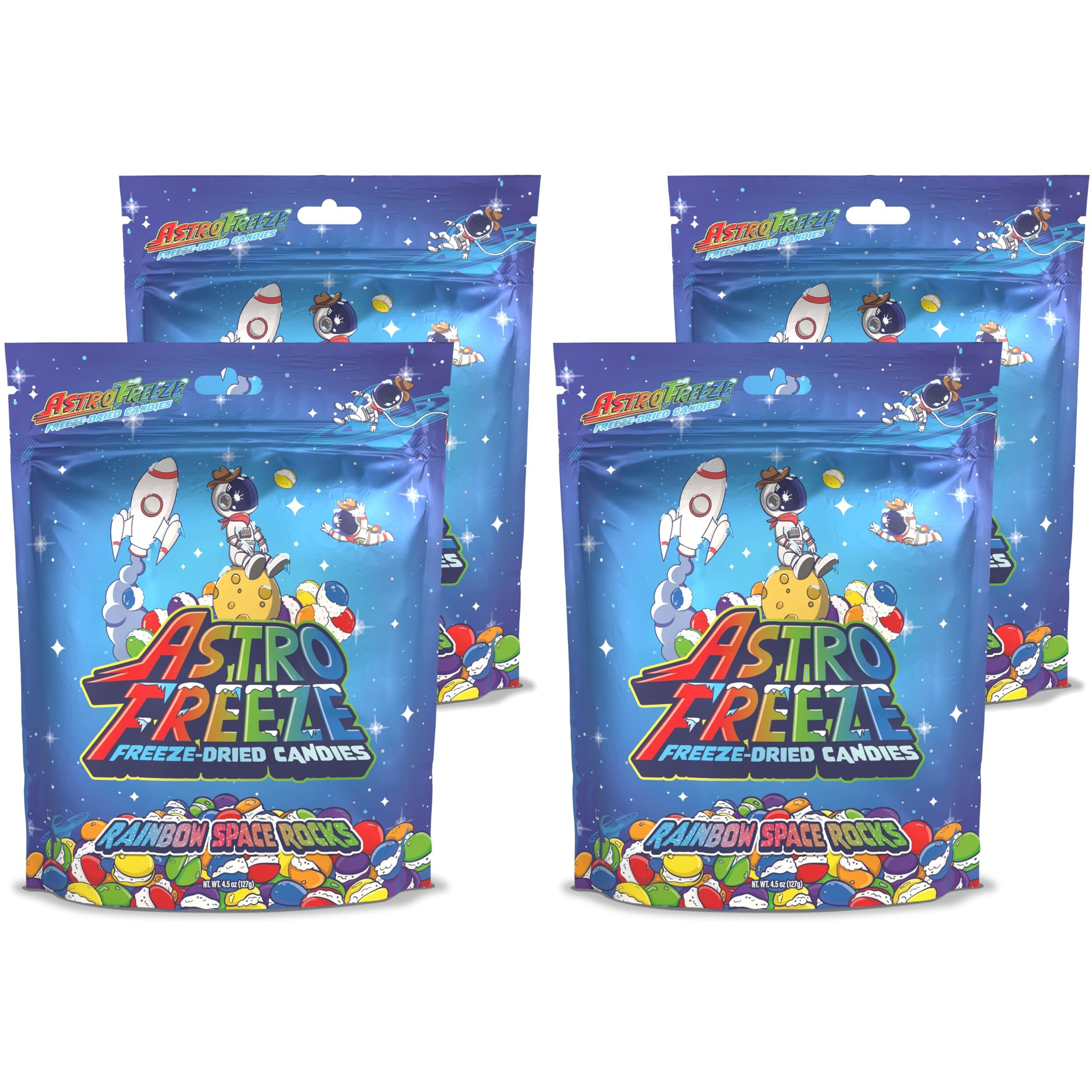Premium Freeze Dried Skittles - [4-Pack] 18Oz 1.13Lb - Rainbow Space Rocks Freeze Dried Candy - Original Skittle Flavors  Lime, Strawberry, Grape, Orange, & Lemon