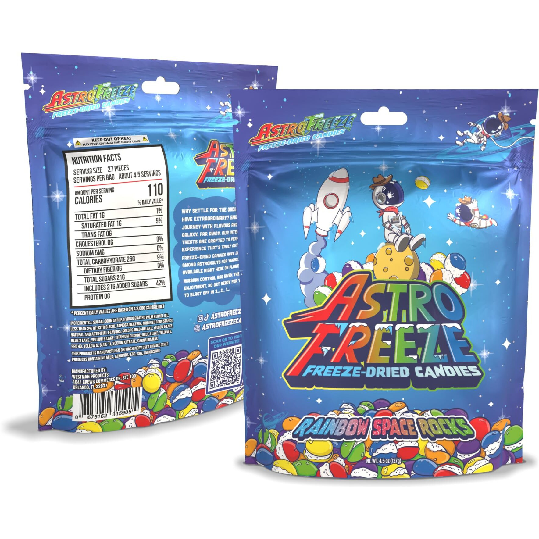 Premium Freeze Dried Skittles - [4-Pack] 18Oz 1.13Lb - Rainbow Space Rocks Freeze Dried Candy - Original Skittle Flavors  Lime, Strawberry, Grape, Orange, & Lemon