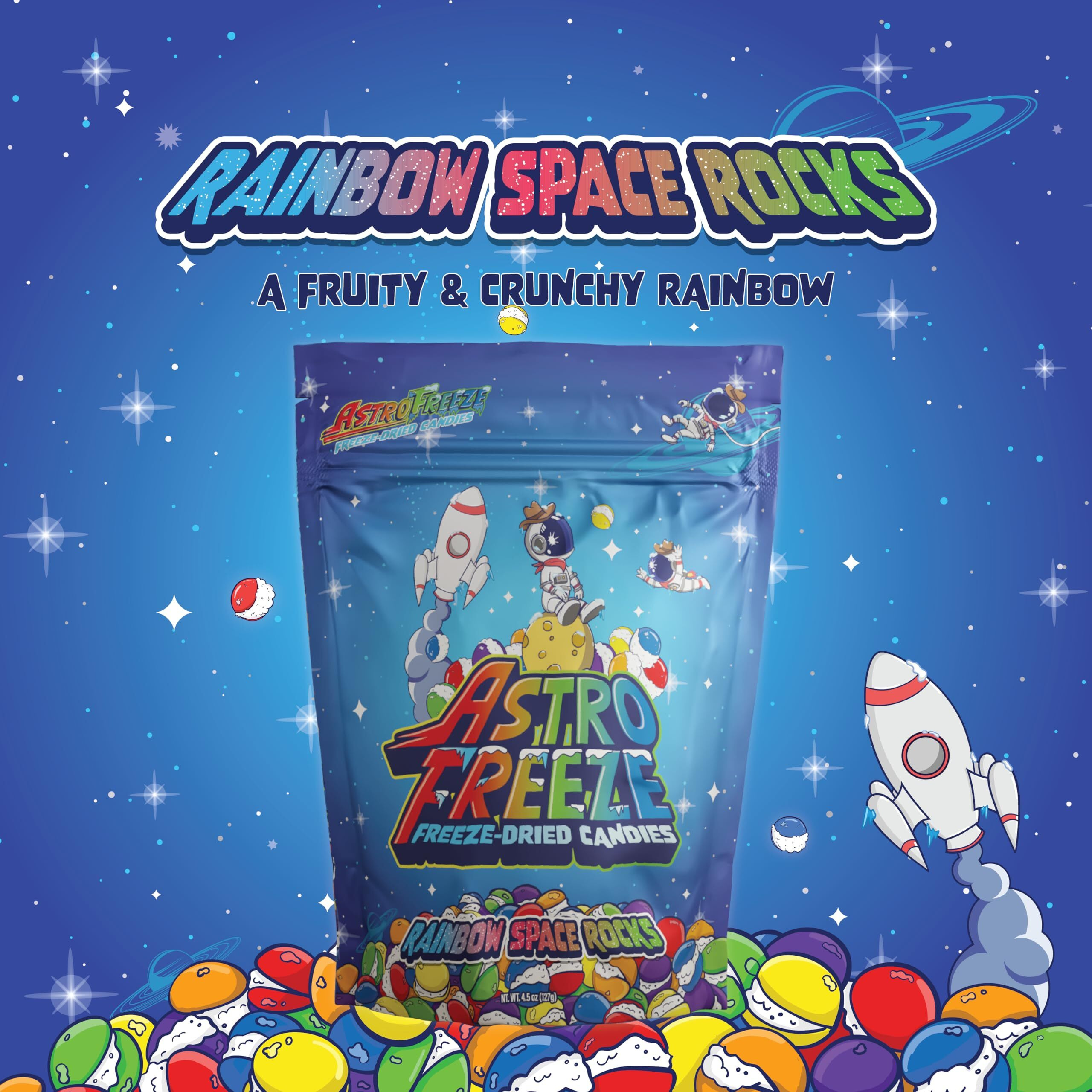 Premium Freeze Dried Skittles - [4-Pack] 18Oz 1.13Lb - Rainbow Space Rocks Freeze Dried Candy - Original Skittle Flavors  Lime, Strawberry, Grape, Orange, & Lemon