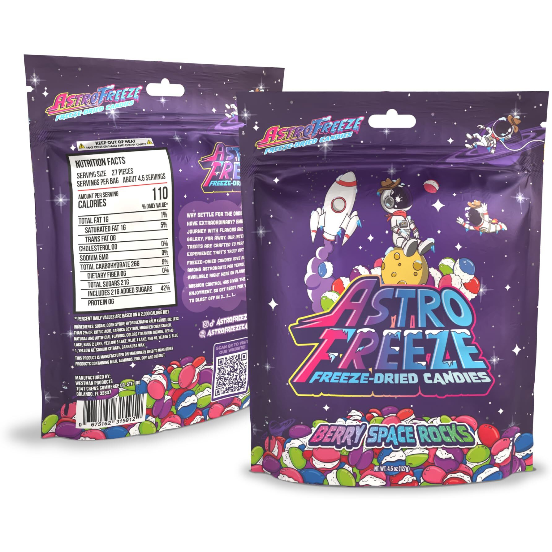 Premium Freeze Dried Berry Skittles - [4-Pack] 18Oz 1.13Lb - Berry Space Rocks Freeze Dried Candy - Flavors  Melon Berry, Wild Cherry, Berry Punch, Raspberry, & Strawberry