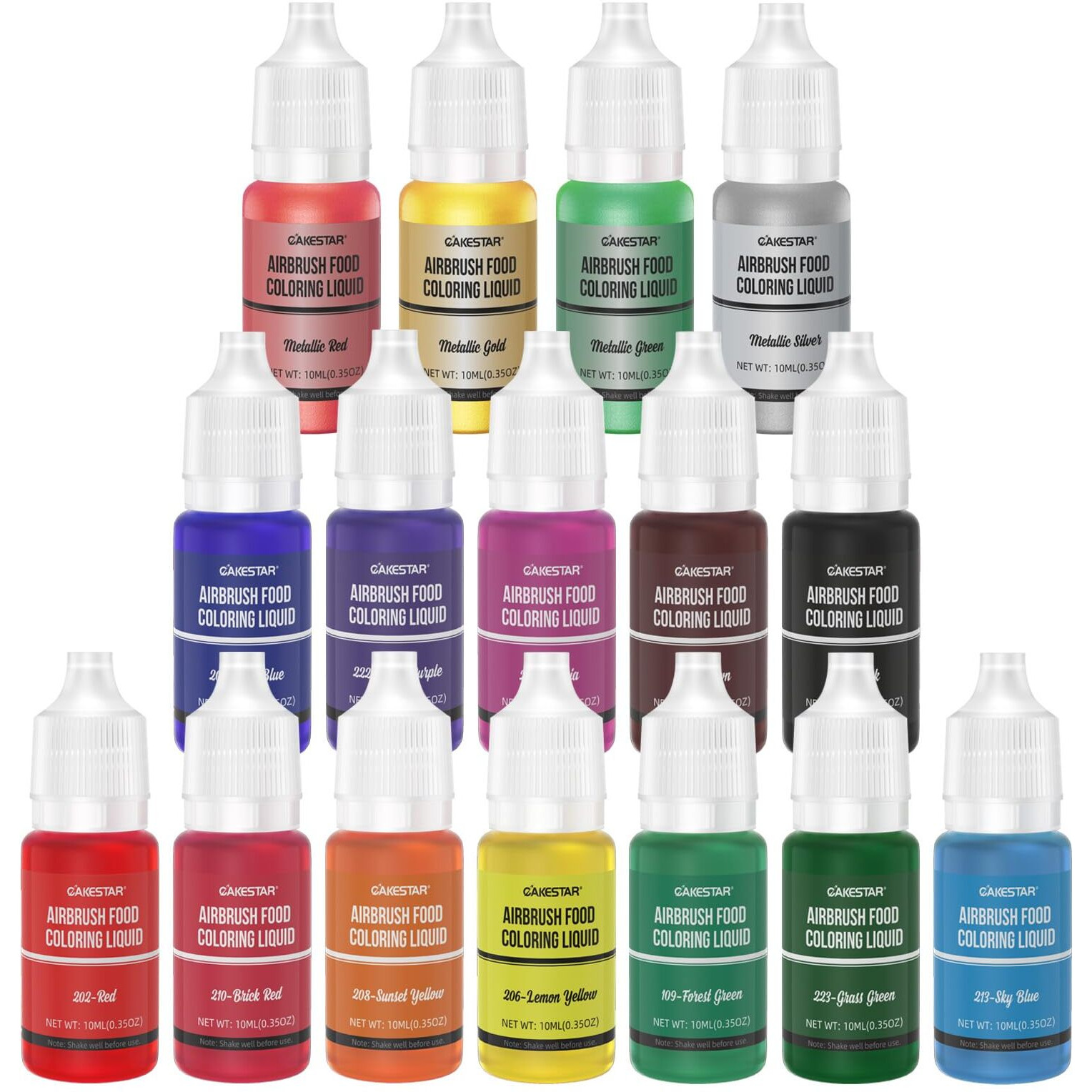 Cakestar Food Coloring Liquid For Airbrush, 16 Colors Airbrush Food Coloring For Cake, Cookies Decorating (.35 Fl.Oz/Bottle)